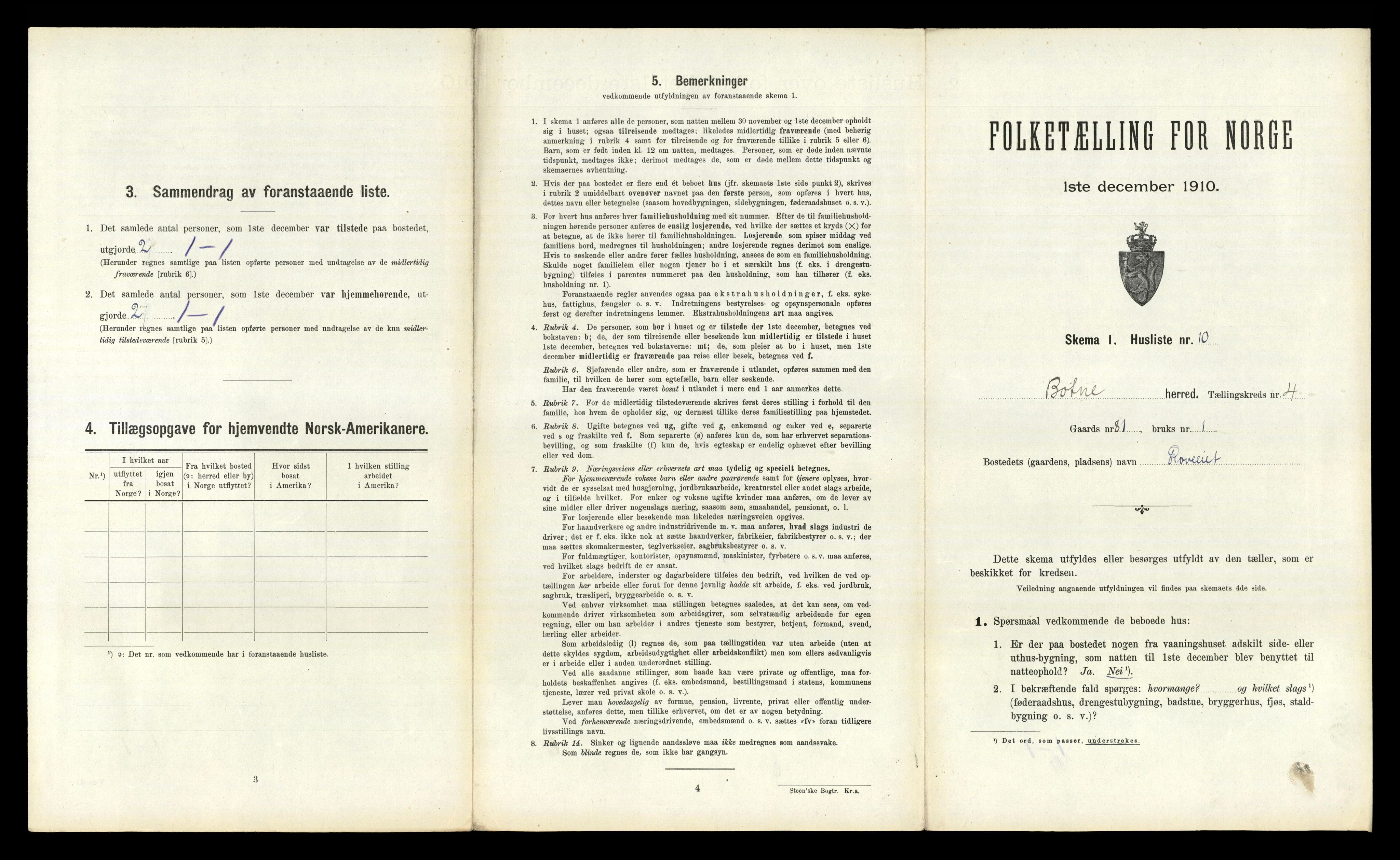 RA, 1910 census for Botne, 1910, p. 540