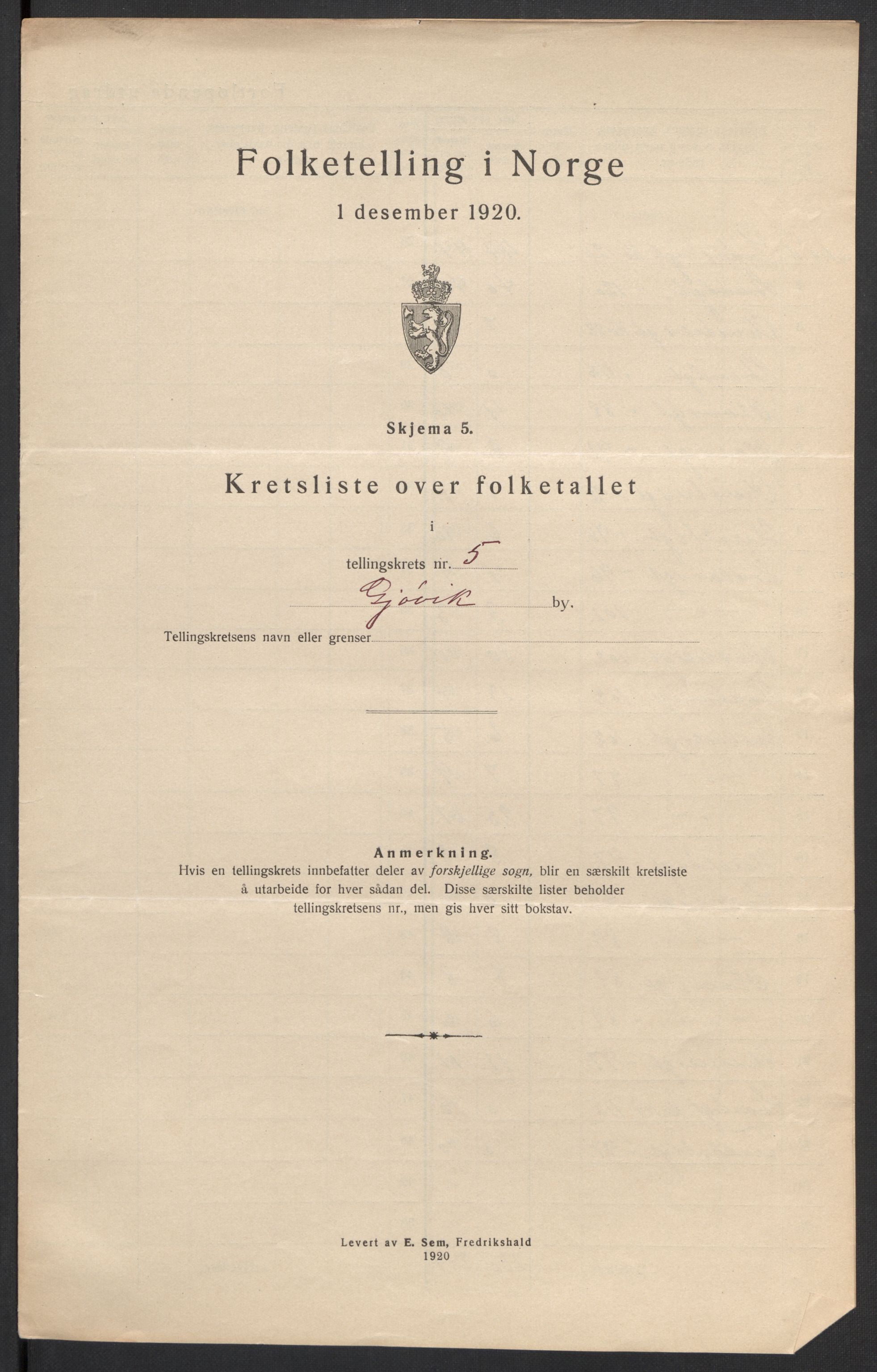 SAH, 1920 census for Gjøvik, 1920, p. 18