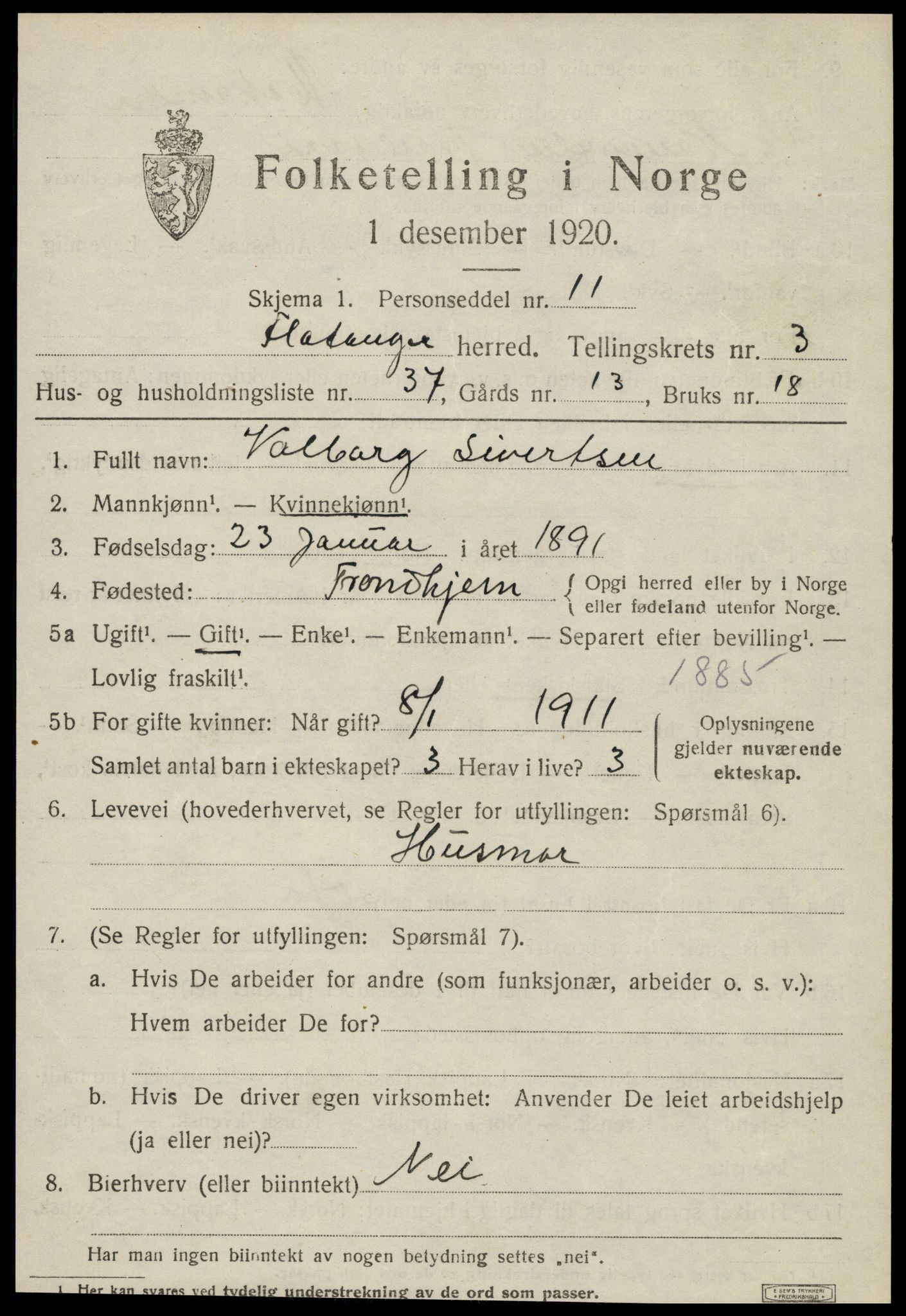 SAT, 1920 census for Flatanger, 1920, p. 1986