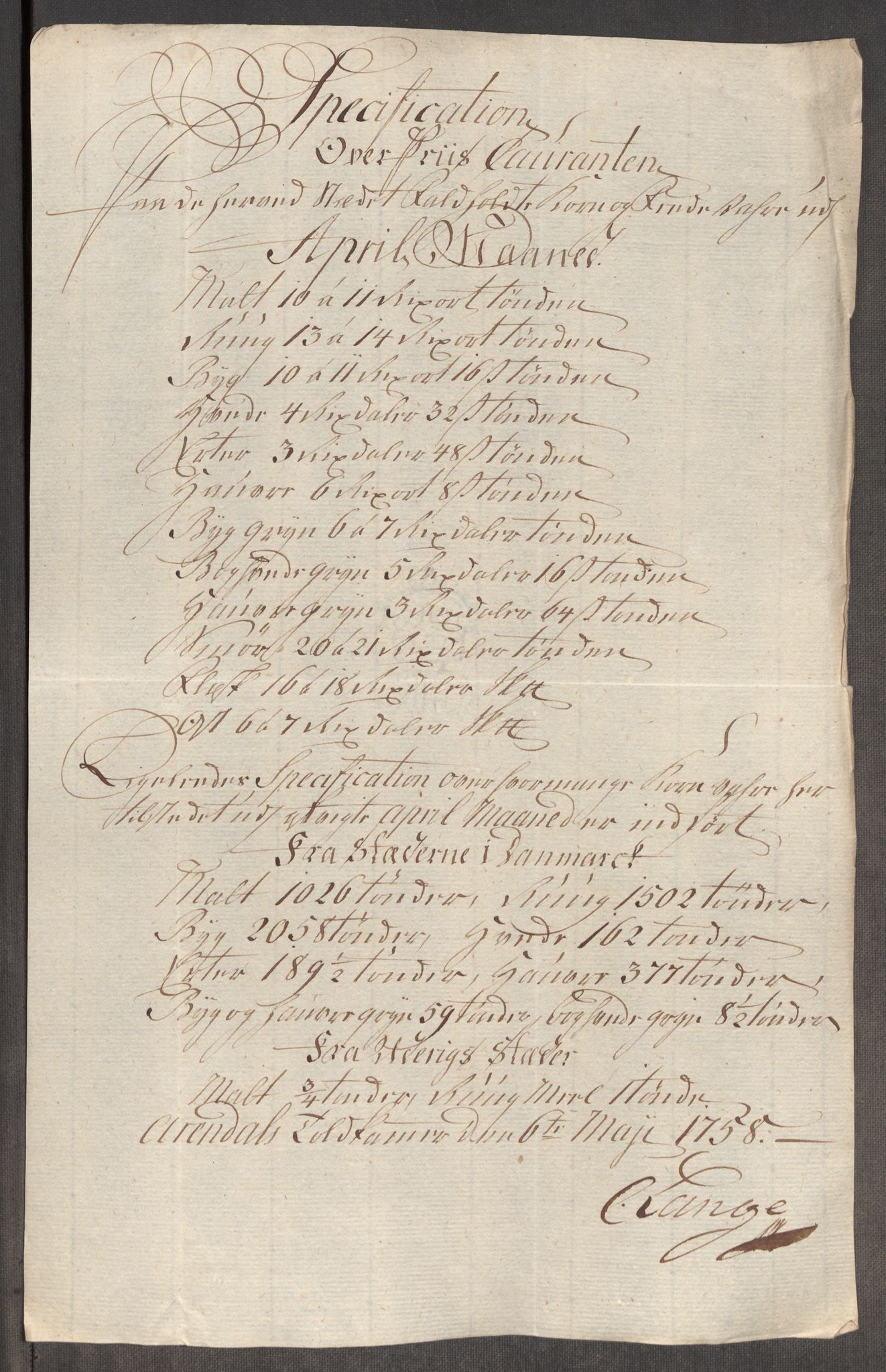 Rentekammeret inntil 1814, Realistisk ordnet avdeling, AV/RA-EA-4070/Oe/L0006: [Ø1]: Priskuranter, 1758-1760, p. 257