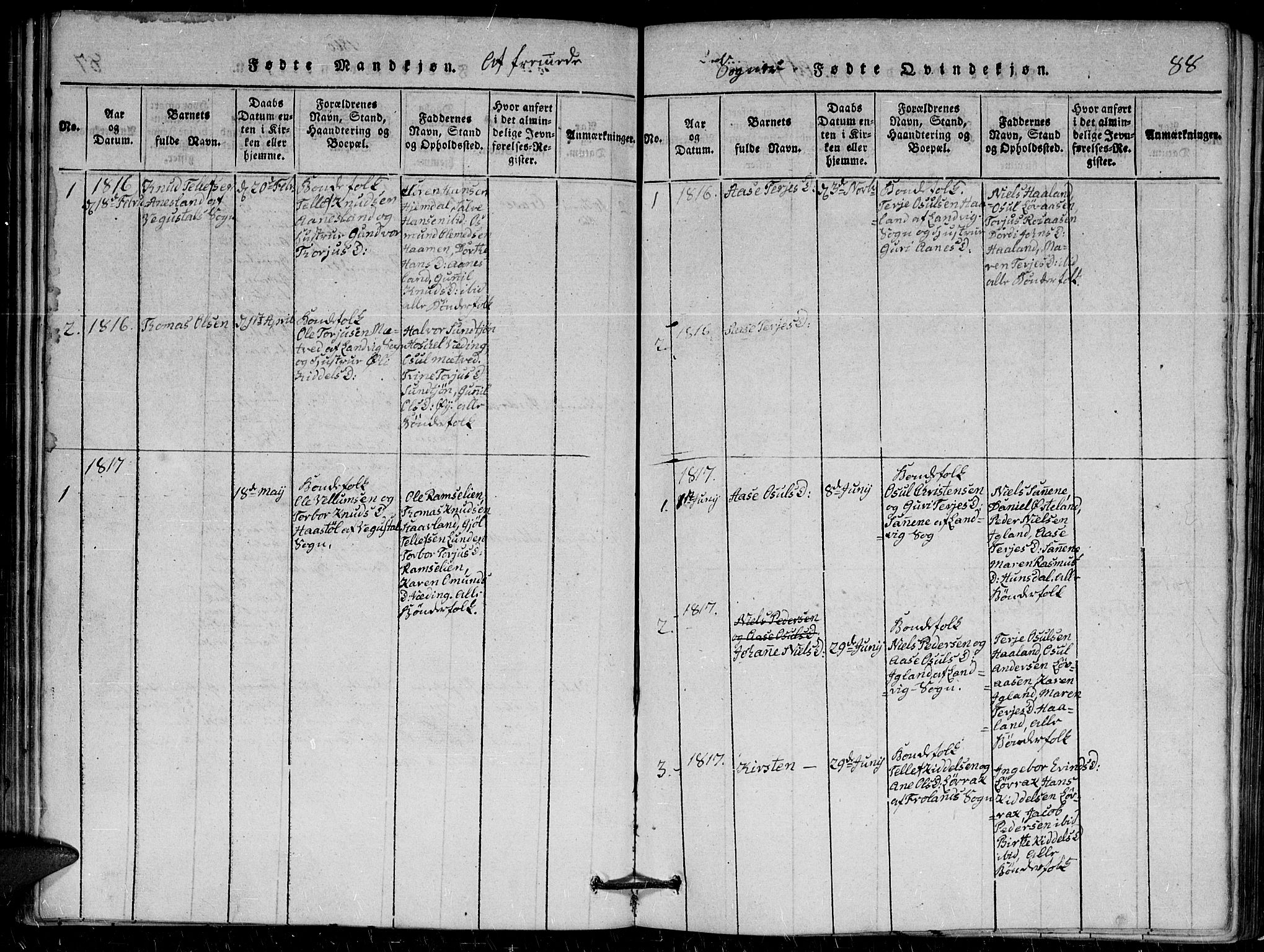 Herefoss sokneprestkontor, AV/SAK-1111-0019/F/Fa/Faa/L0001: Parish register (official) no. A 1, 1816-1860, p. 88