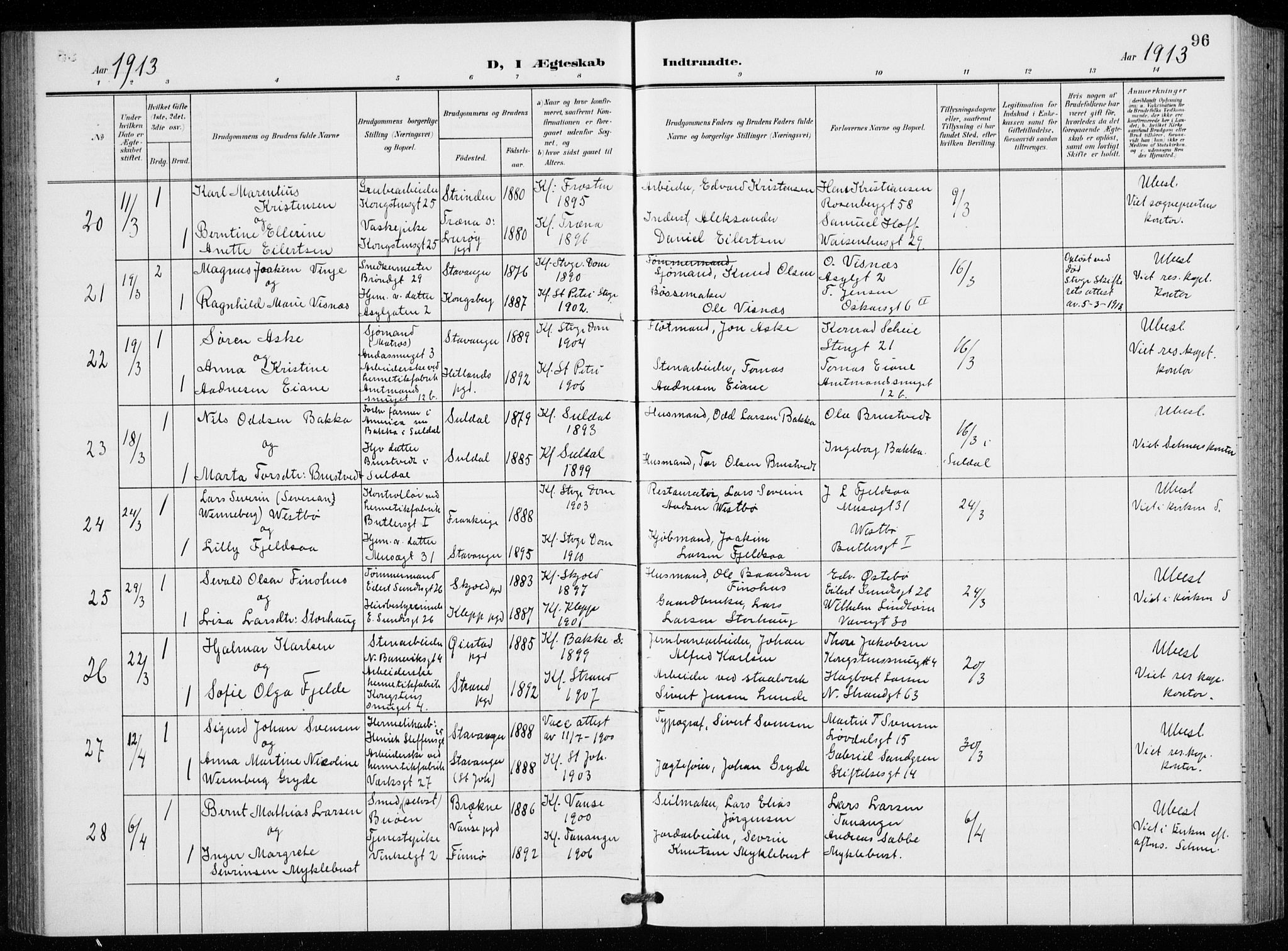 St. Petri sokneprestkontor, AV/SAST-A-101813/001/30/30BB/L0009: Parish register (copy) no. B 9, 1902-1935, p. 96