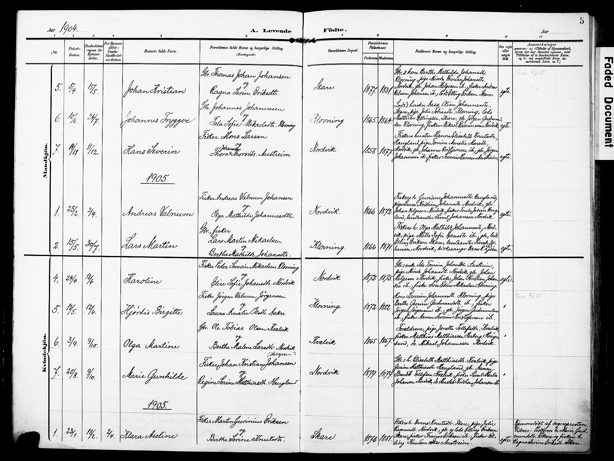 Torvastad sokneprestkontor, SAST/A -101857/H/Ha/Haa/L0018: Parish register (official) no. A 17, 1903-1925, p. 5
