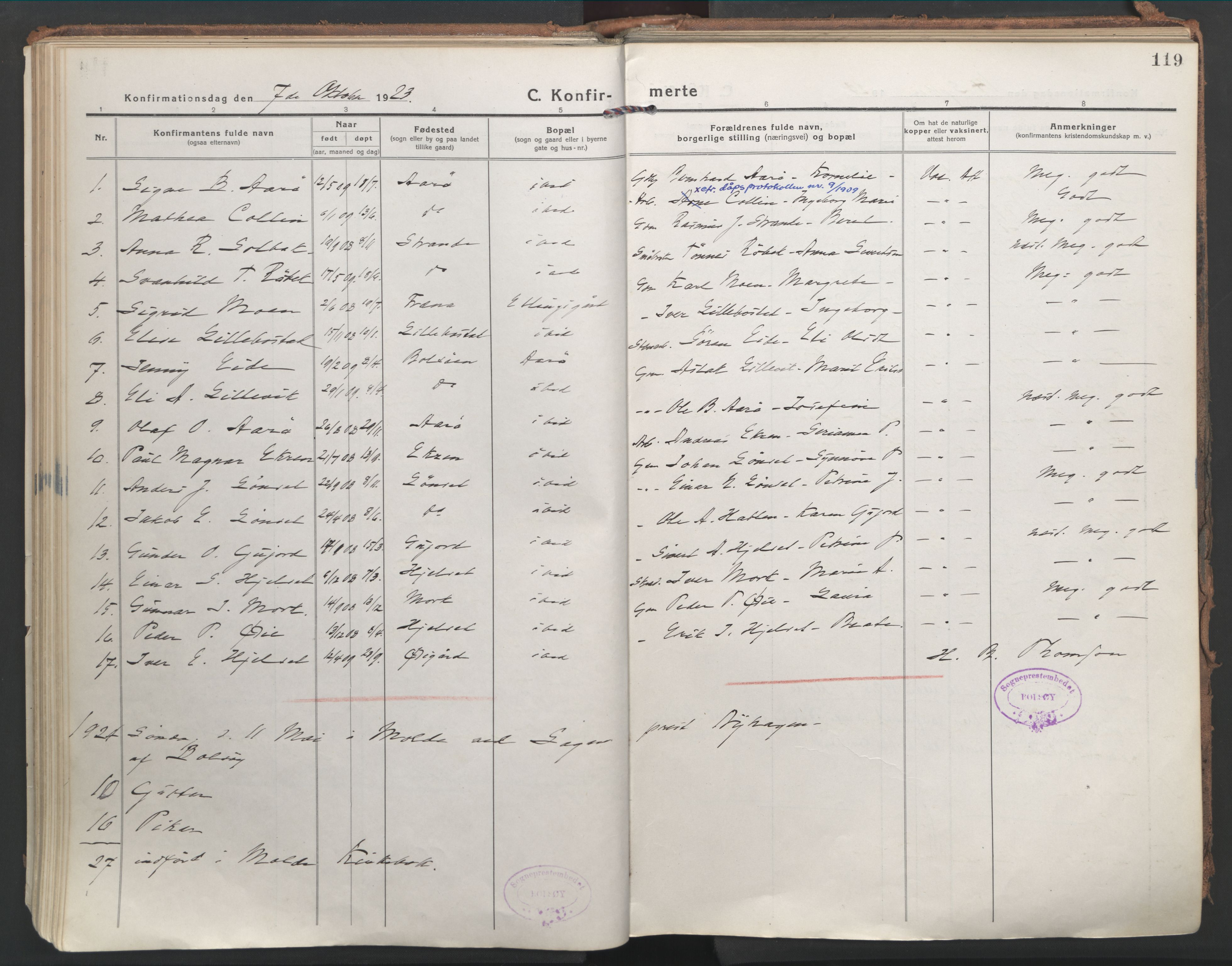 Ministerialprotokoller, klokkerbøker og fødselsregistre - Møre og Romsdal, AV/SAT-A-1454/555/L0659: Parish register (official) no. 555A10, 1917-1971, p. 119