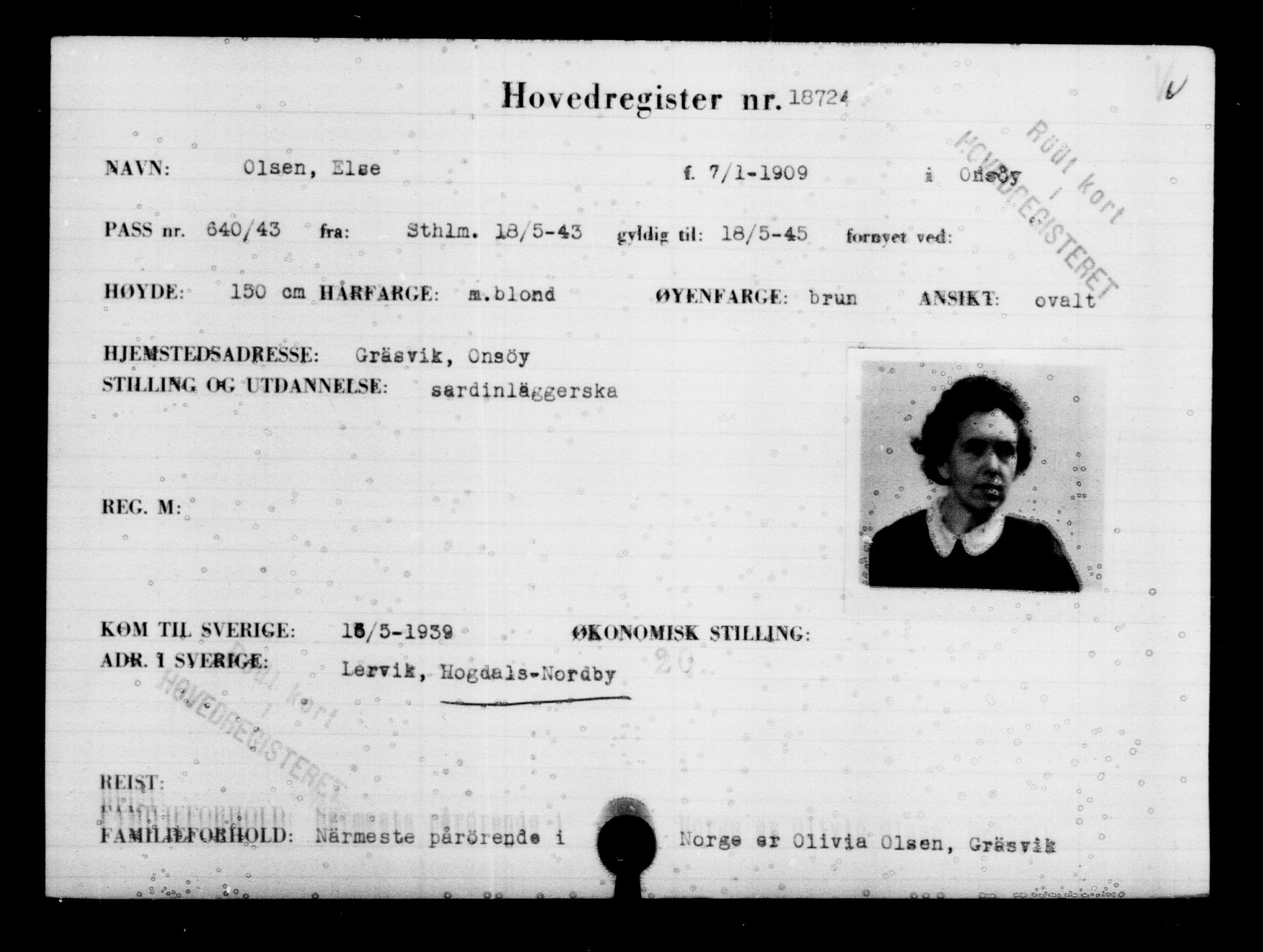 Utenriksstasjonene, Legasjonen i Stockholm, Flyktningkontoret, AV/RA-S-6753/V/Va/L0009: Kjesäterkartoteket, flyktninger med registreringsnr. 18502-22048, 1940-1945, p. 265