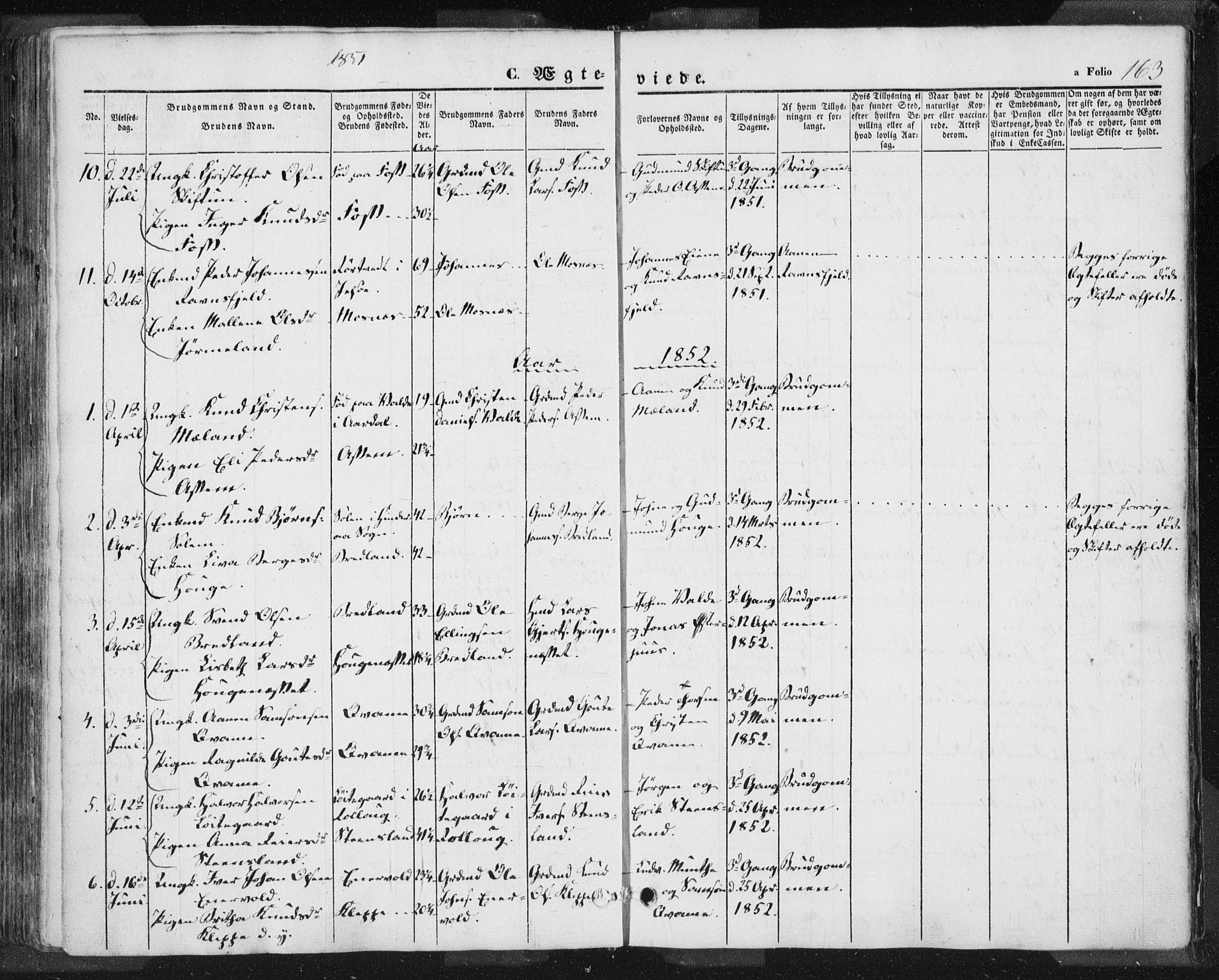 Hjelmeland sokneprestkontor, AV/SAST-A-101843/01/IV/L0009: Parish register (official) no. A 9, 1846-1860, p. 163