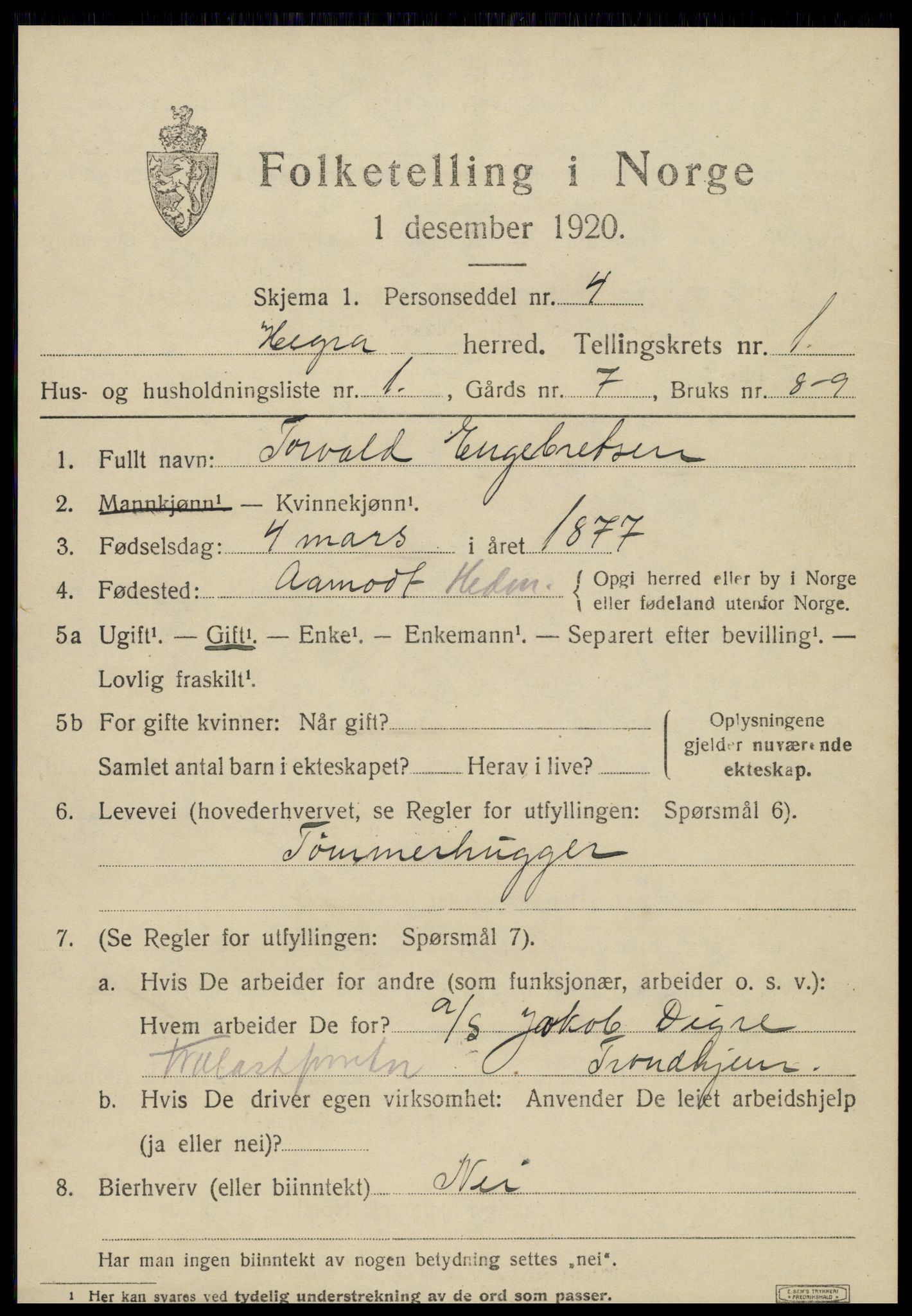SAT, 1920 census for Hegra, 1920, p. 1004