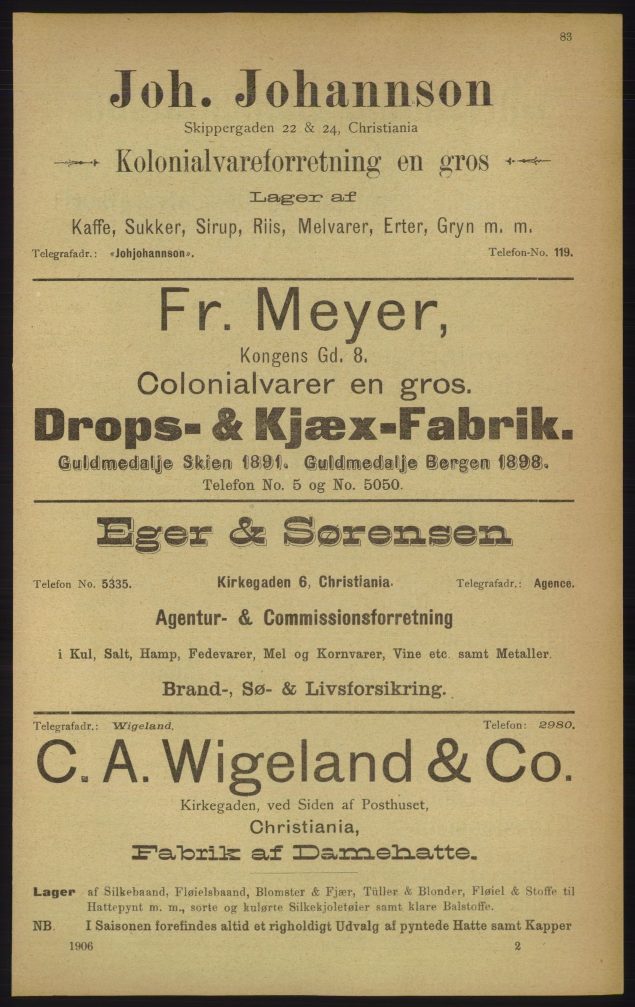 Kristiania/Oslo adressebok, PUBL/-, 1906, p. 83
