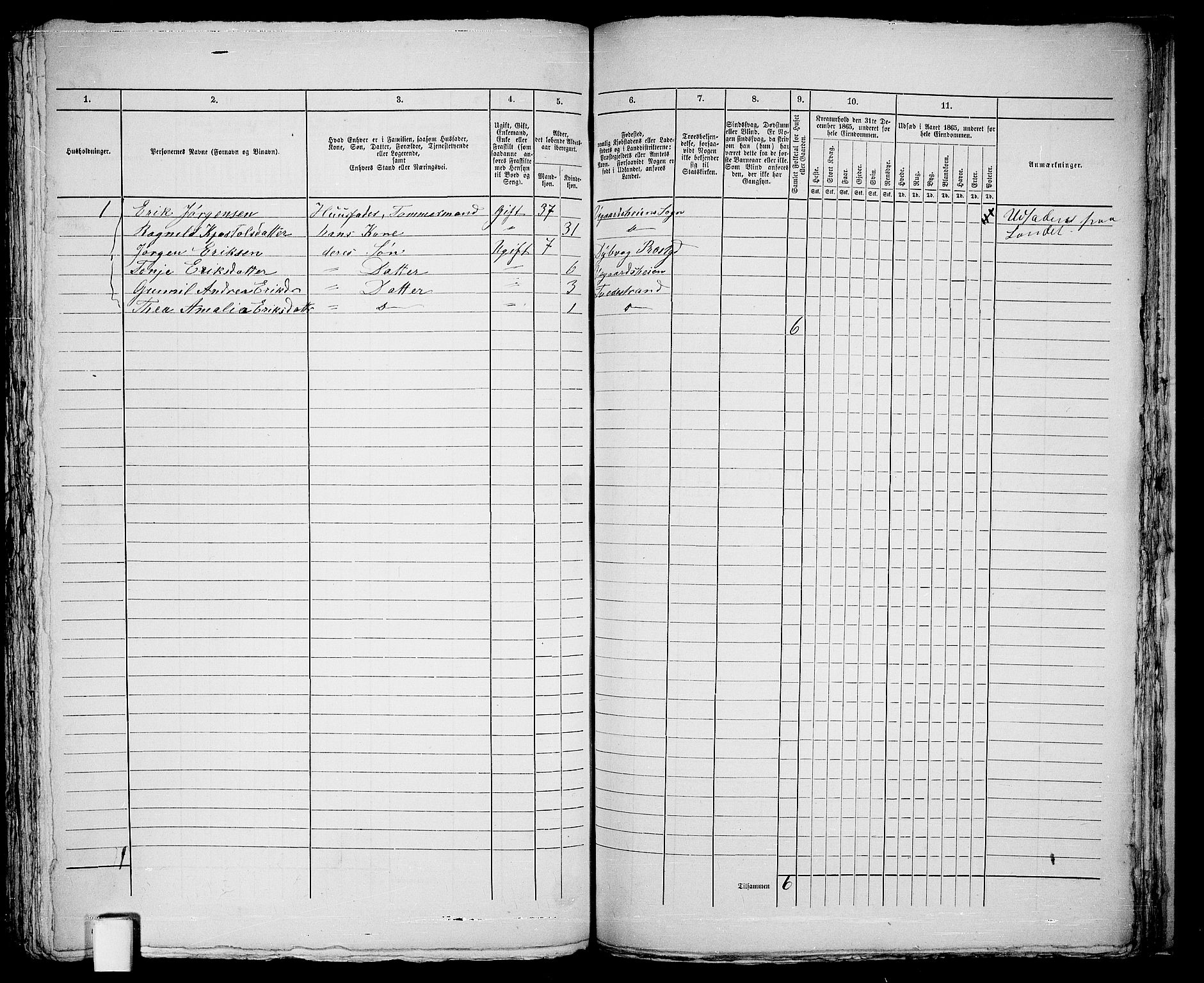 RA, 1865 census for Holt/Tvedestrand, 1865, p. 287