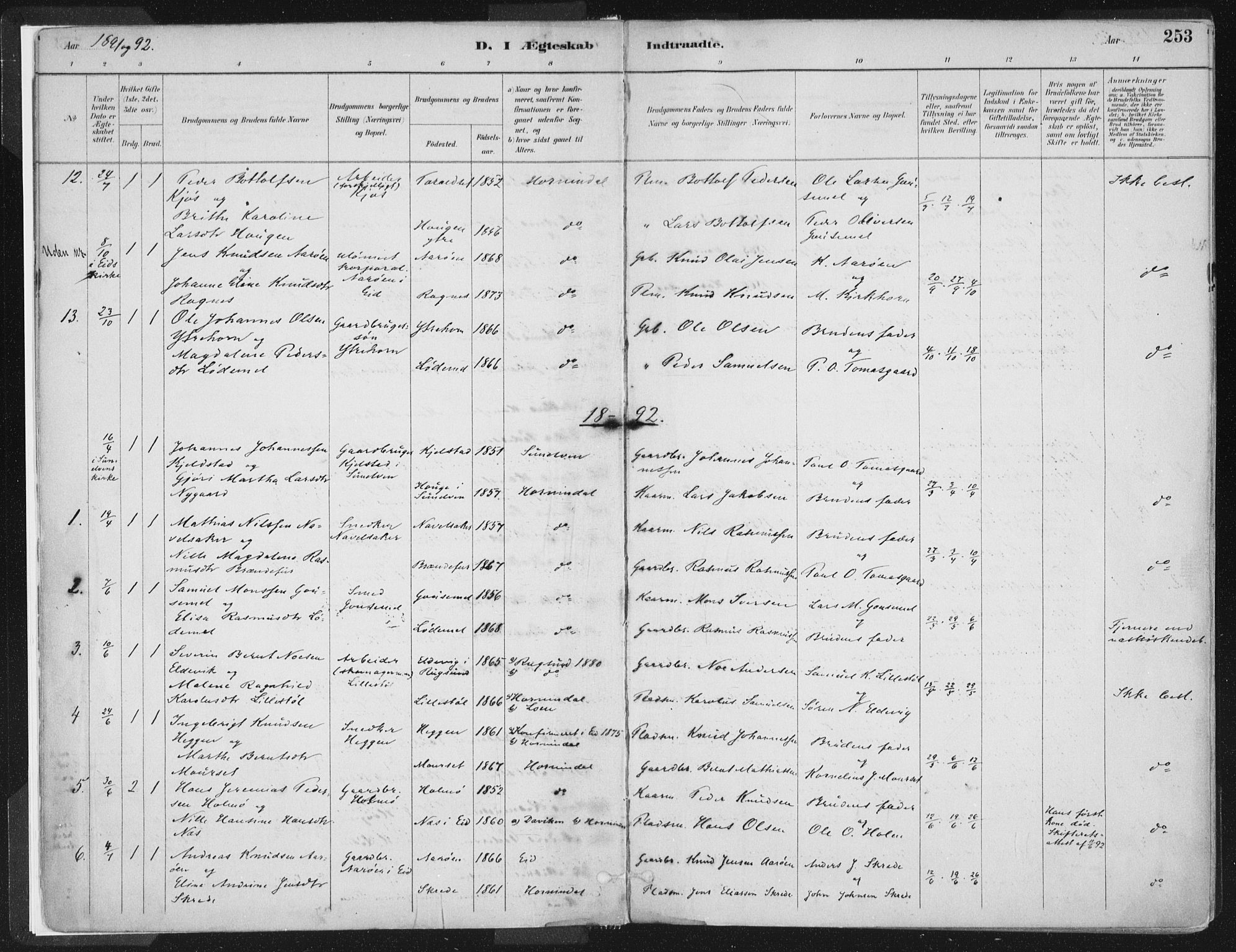 Hornindal sokneprestembete, SAB/A-82401/H/Haa/Haaa/L0003/0002: Parish register (official) no. A 3B, 1885-1917, p. 253