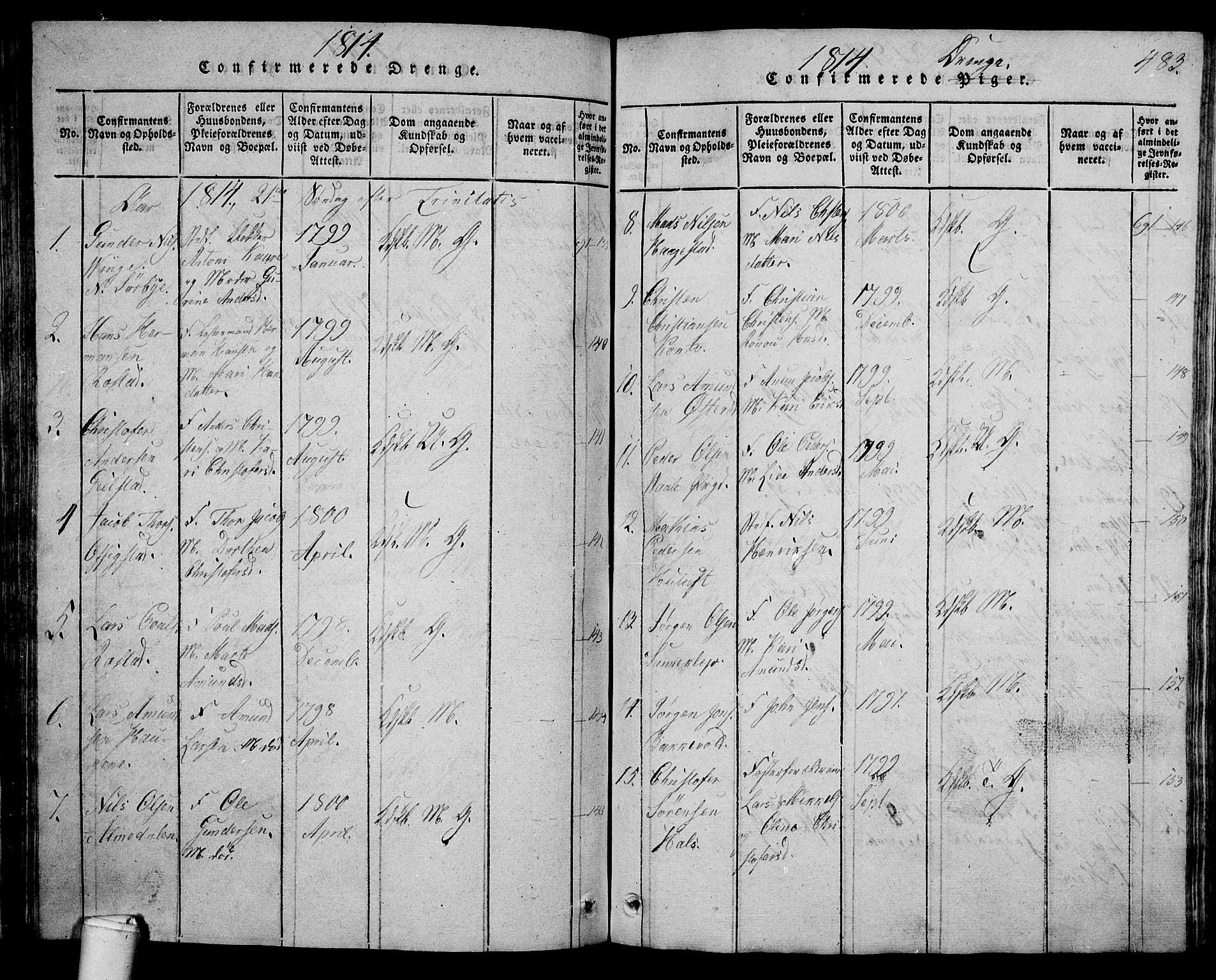 Våle kirkebøker, AV/SAKO-A-334/G/Ga/L0001: Parish register (copy) no. I 1, 1814-1824, p. 482-483