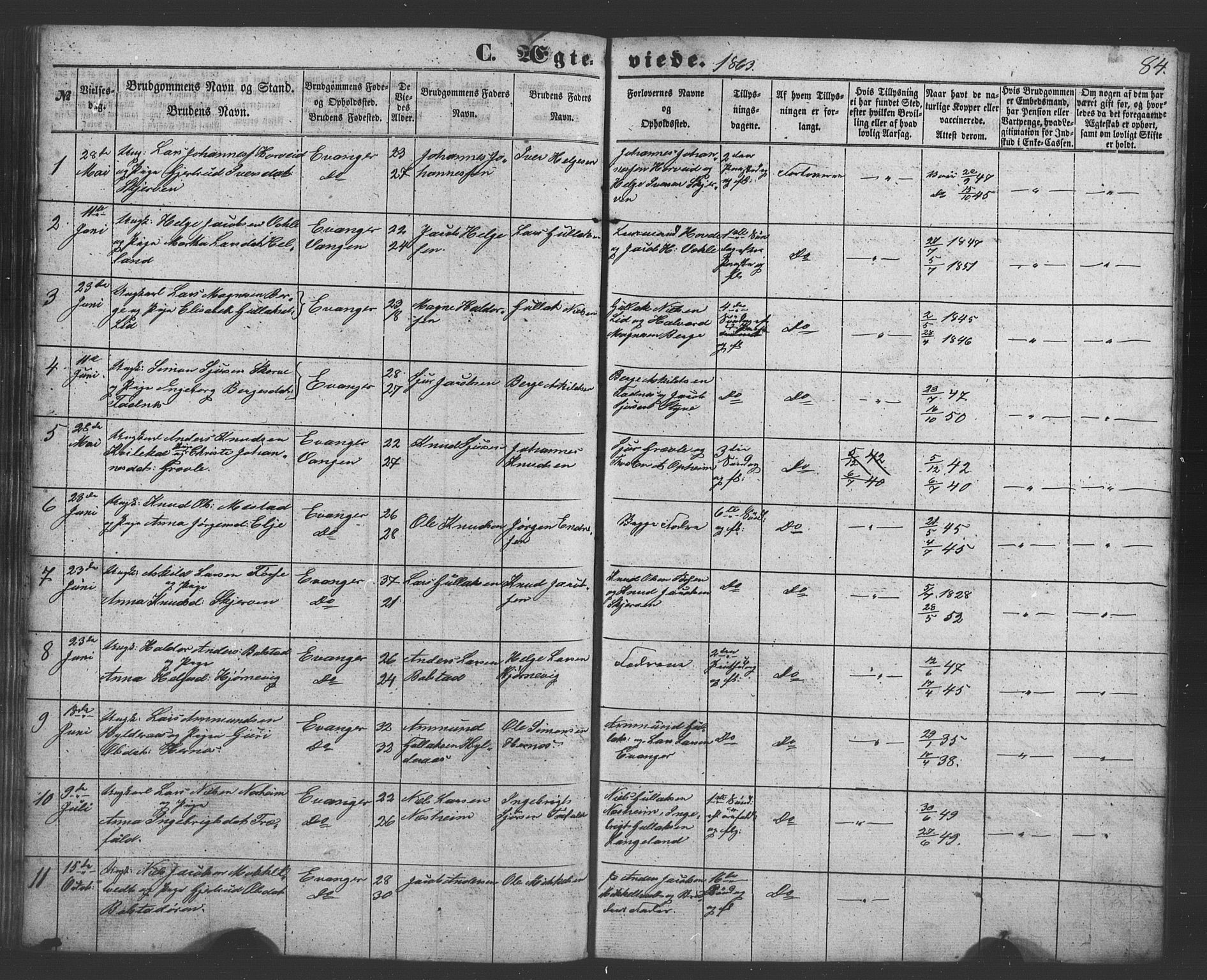 Evanger sokneprestembete, AV/SAB-A-99924: Parish register (copy) no. A 1, 1855-1864, p. 84