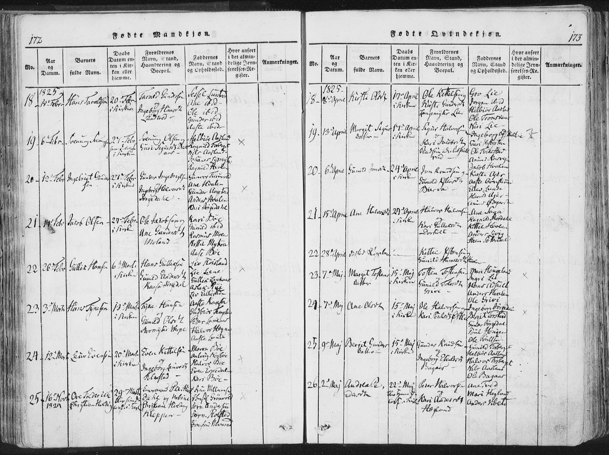 Bø kirkebøker, SAKO/A-257/F/Fa/L0006: Parish register (official) no. 6, 1815-1831, p. 172-173