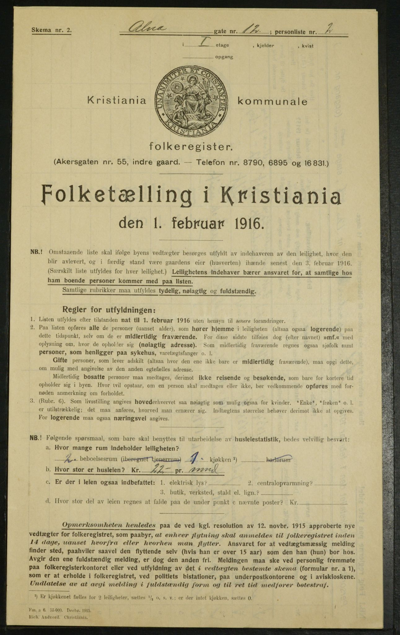 OBA, Municipal Census 1916 for Kristiania, 1916, p. 1164