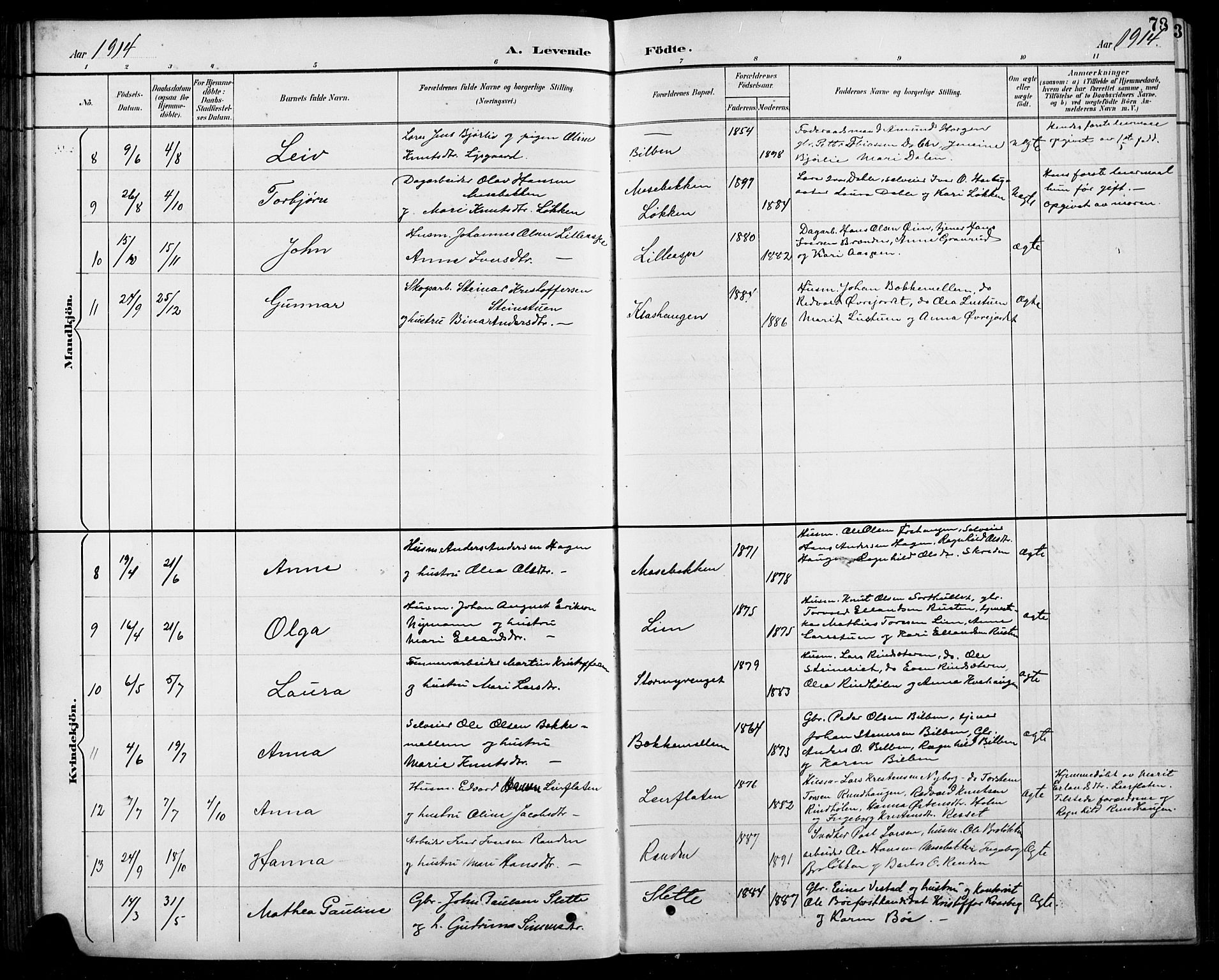 Sel prestekontor, SAH/PREST-074/H/Ha/Hab/L0005: Parish register (copy) no. 5, 1894-1923, p. 78