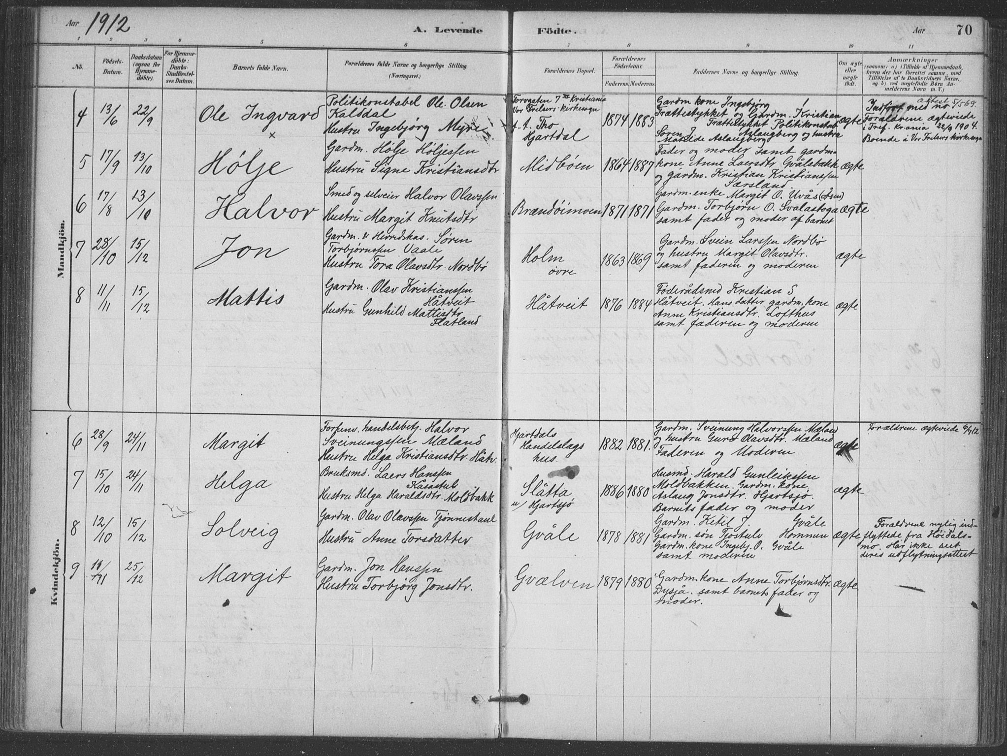 Hjartdal kirkebøker, AV/SAKO-A-270/F/Fa/L0010: Parish register (official) no. I 10, 1880-1929, p. 70