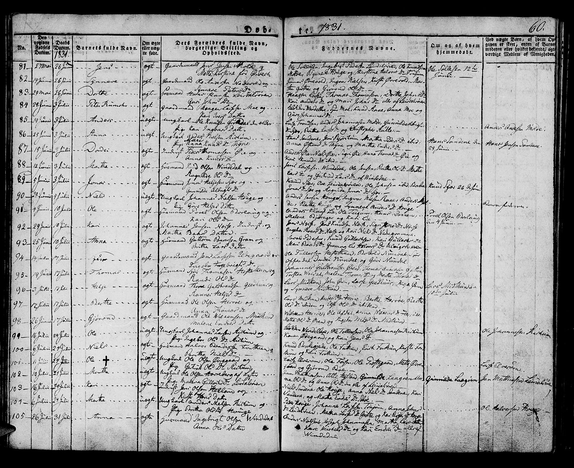 Lærdal sokneprestembete, AV/SAB-A-81201: Parish register (official) no. A 5, 1822-1834, p. 60