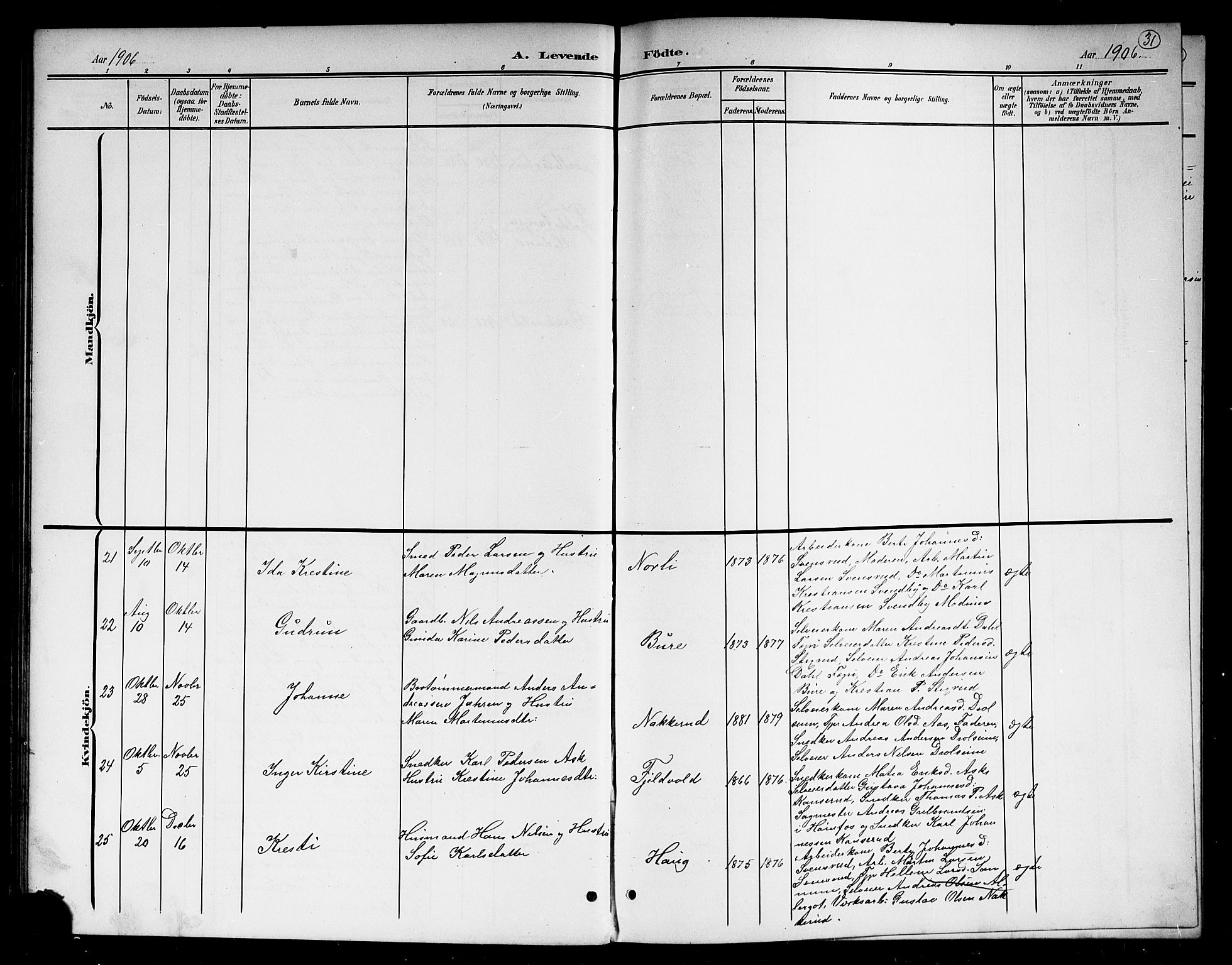 Hole kirkebøker, AV/SAKO-A-228/G/Gb/L0004: Parish register (copy) no. II 4, 1901-1916, p. 31