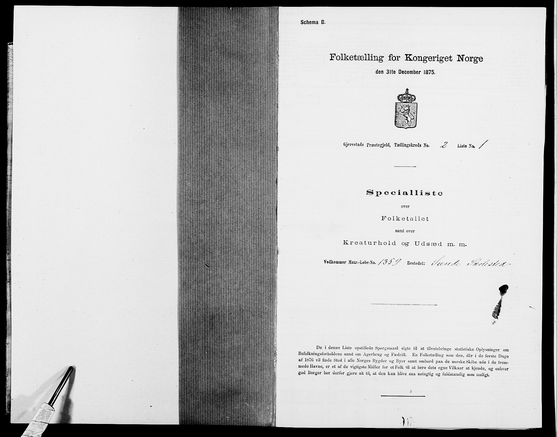 SAK, 1875 census for 0911P Gjerstad, 1875, p. 139