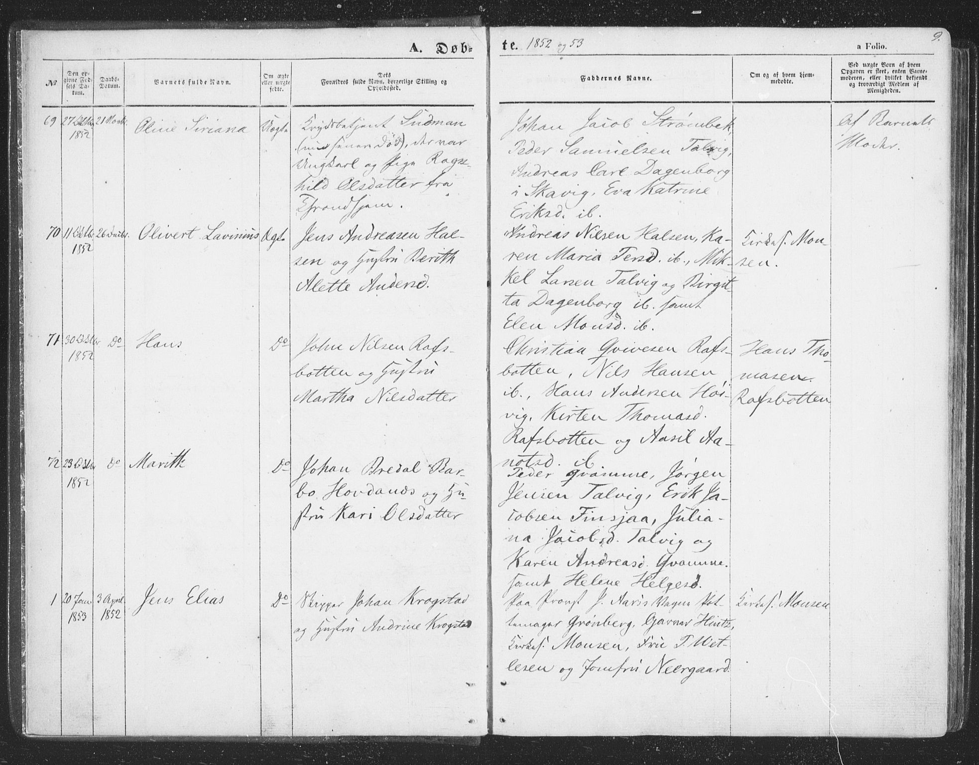 Talvik sokneprestkontor, AV/SATØ-S-1337/H/Ha/L0010kirke: Parish register (official) no. 10, 1852-1864, p. 9