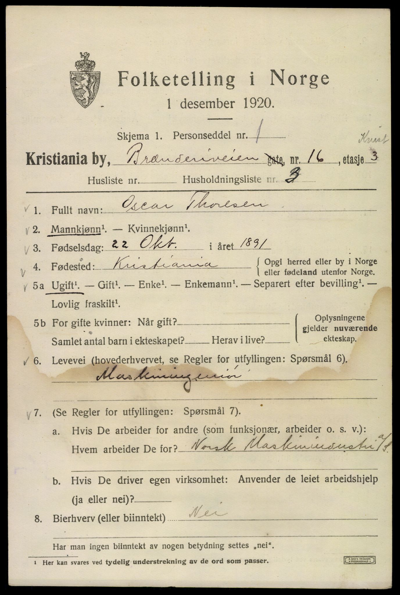 SAO, 1920 census for Kristiania, 1920, p. 176047