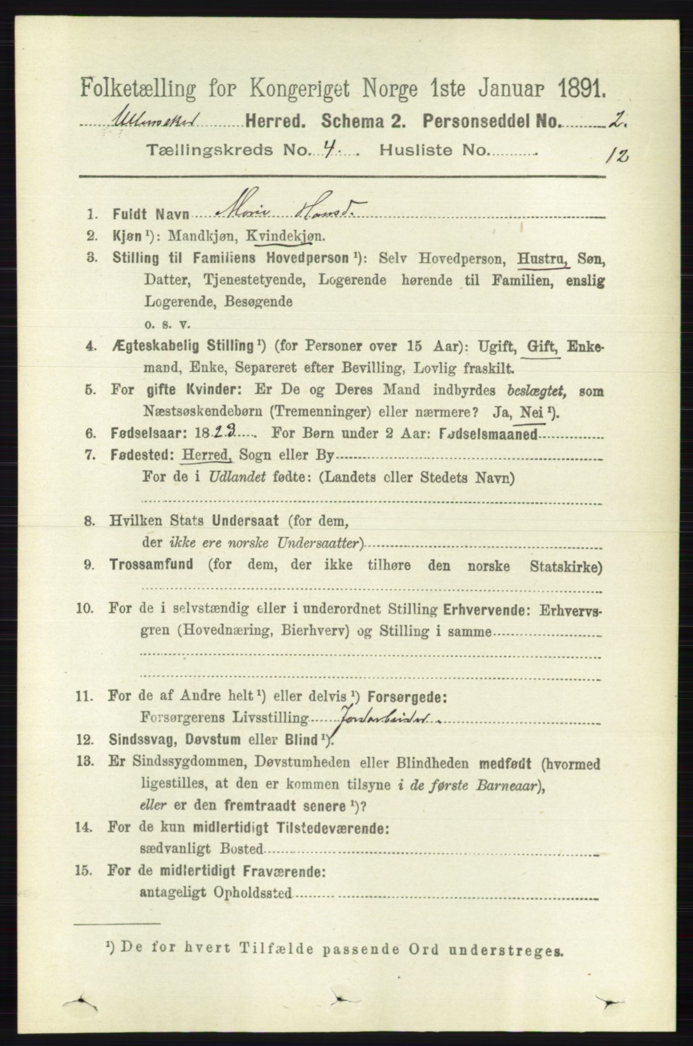 RA, 1891 census for 0235 Ullensaker, 1891, p. 1568