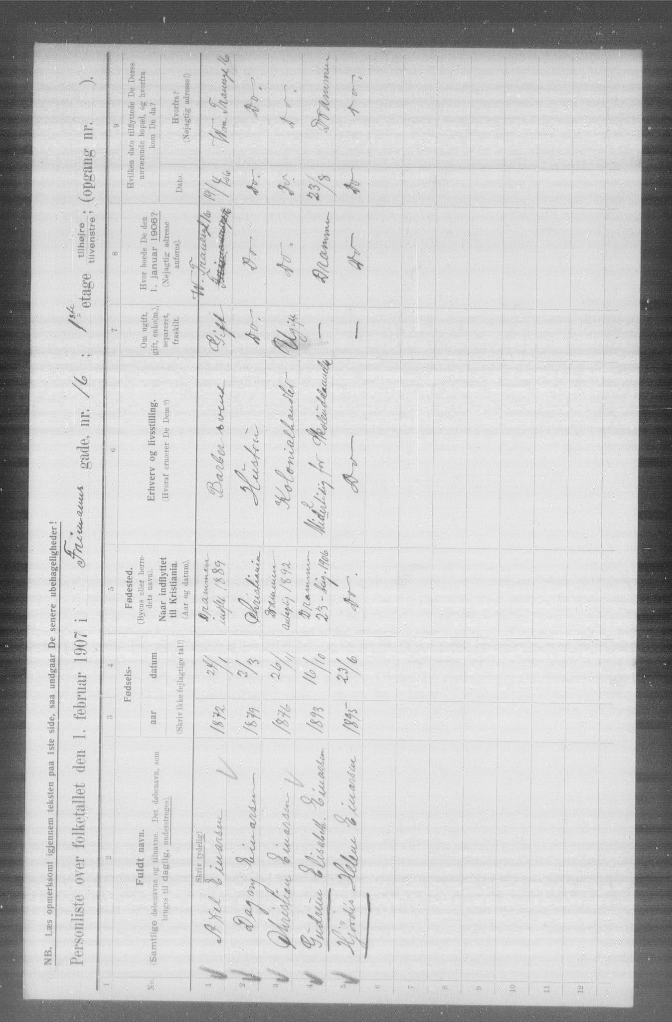 OBA, Municipal Census 1907 for Kristiania, 1907, p. 13654