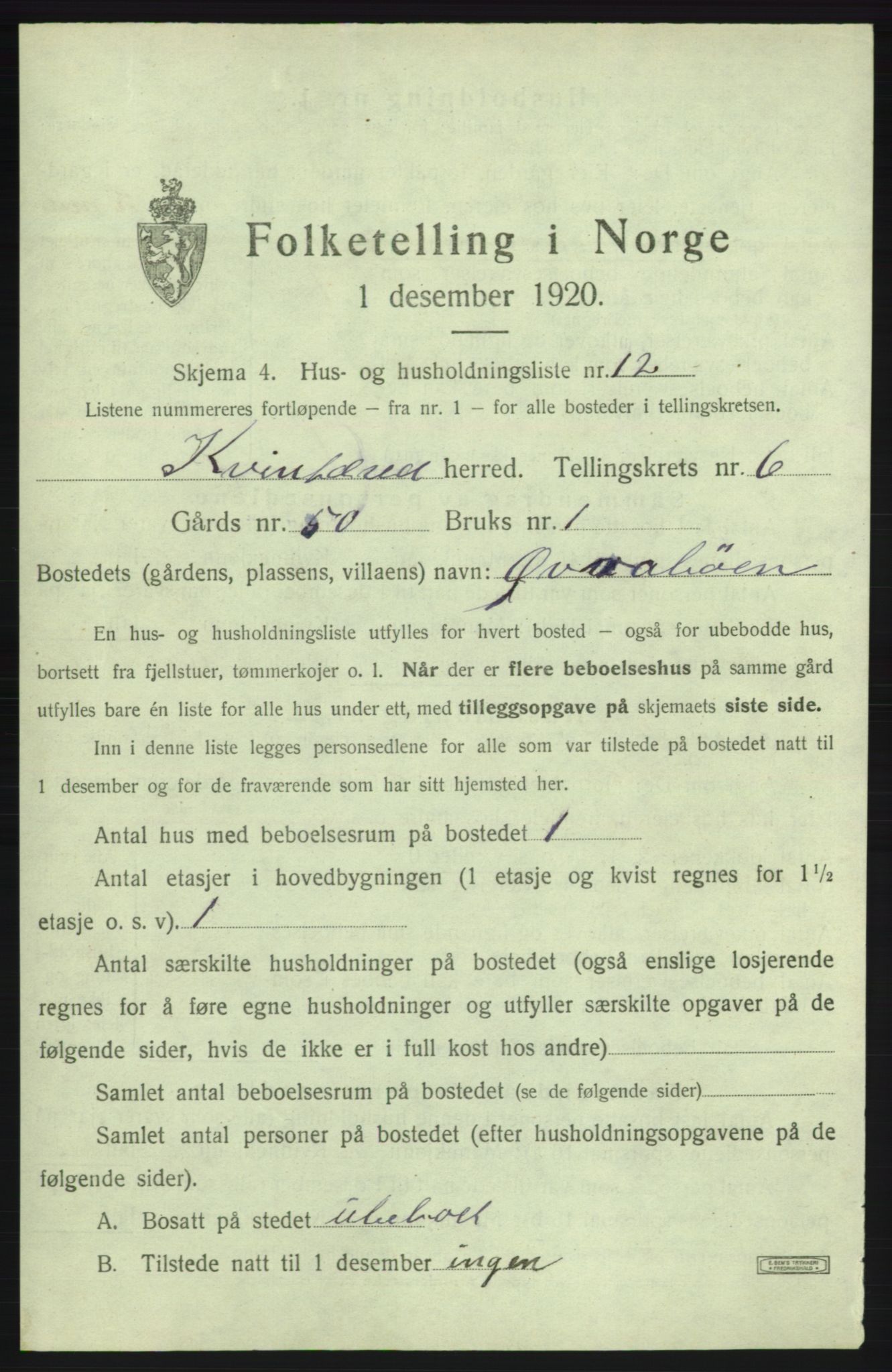 SAB, 1920 census for Kvinnherad, 1920, p. 935