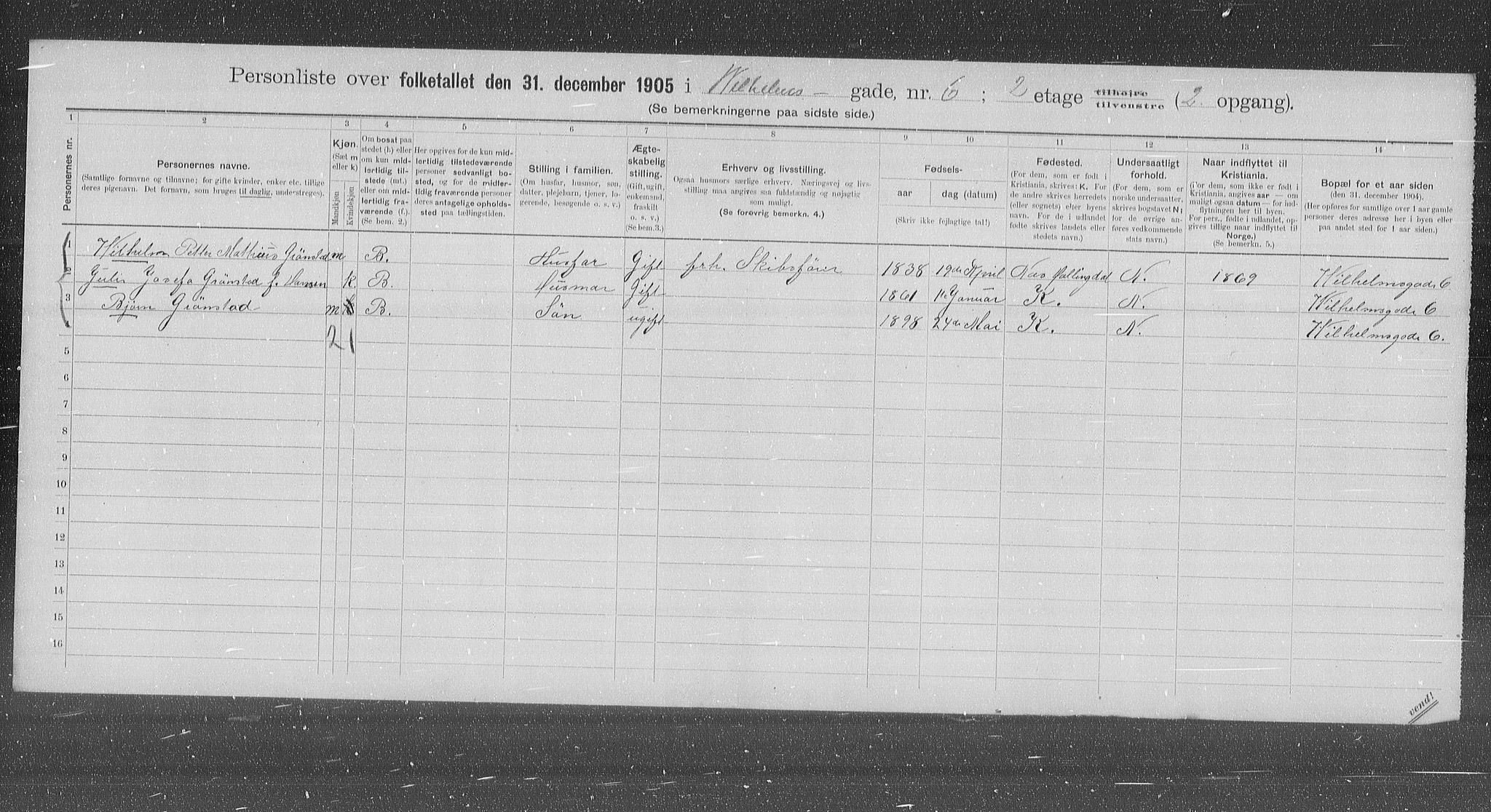 OBA, Municipal Census 1905 for Kristiania, 1905, p. 67421