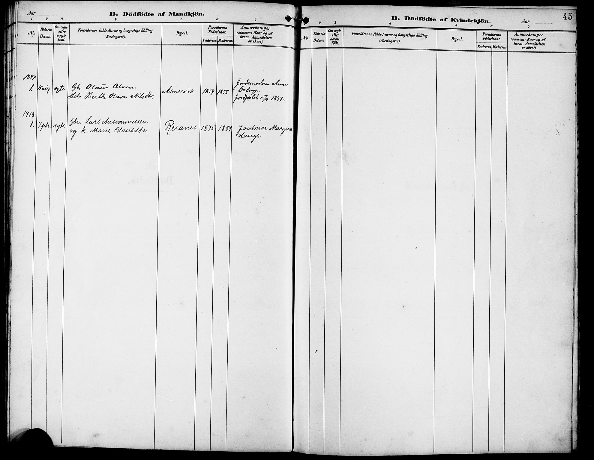 Rennesøy sokneprestkontor, SAST/A -101827/H/Ha/Hab/L0012: Parish register (copy) no. B 11, 1894-1924, p. 45