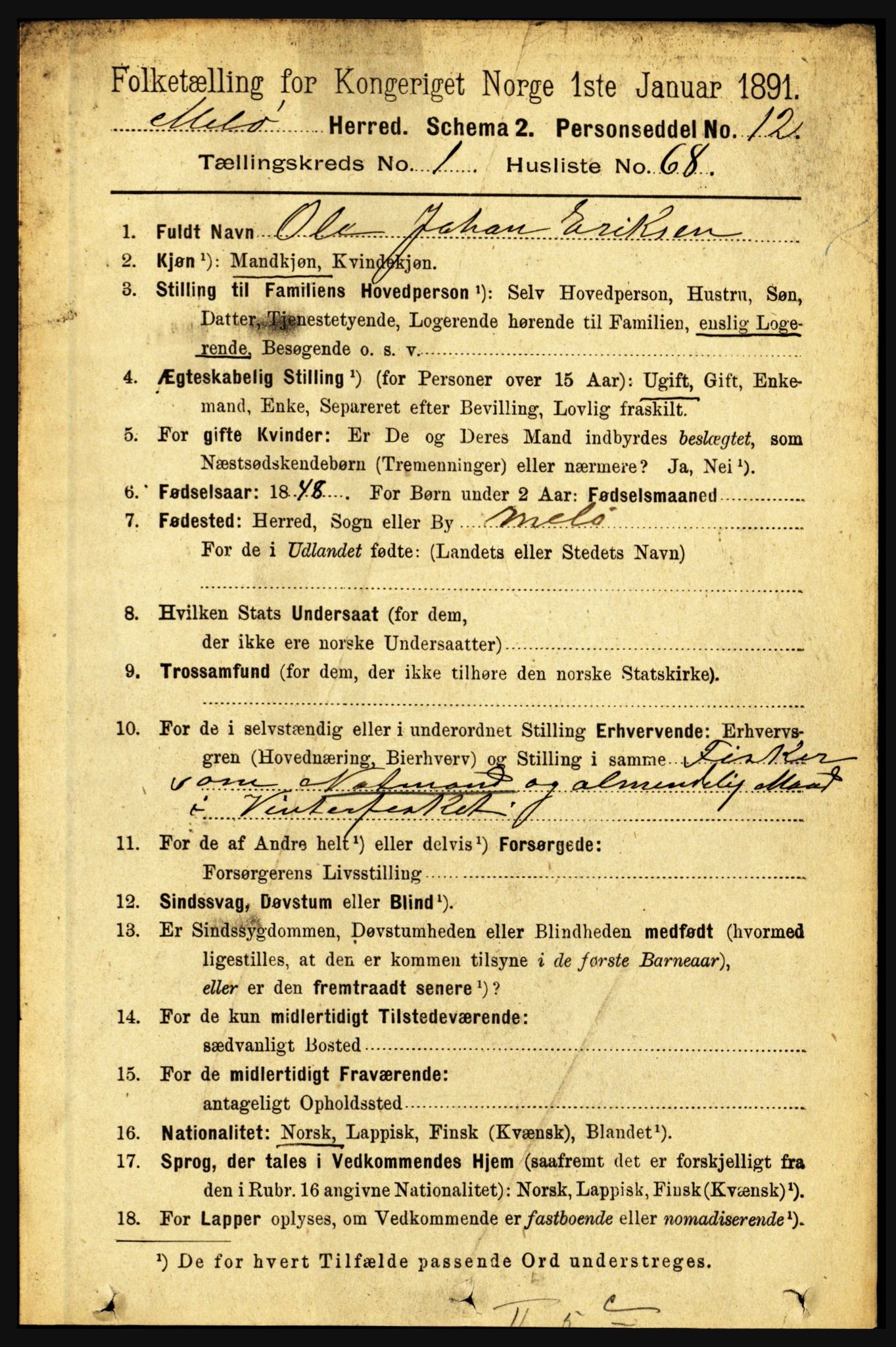 RA, 1891 census for 1837 Meløy, 1891, p. 480