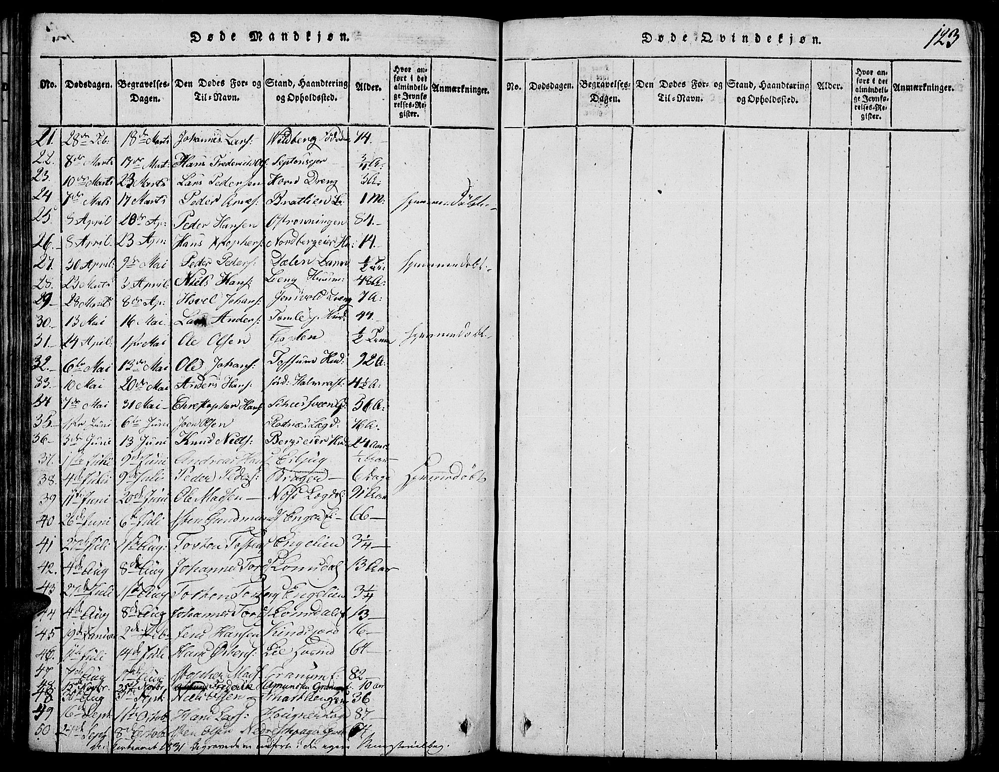Land prestekontor, SAH/PREST-120/H/Ha/Haa/L0007: Parish register (official) no. 7, 1814-1830, p. 123