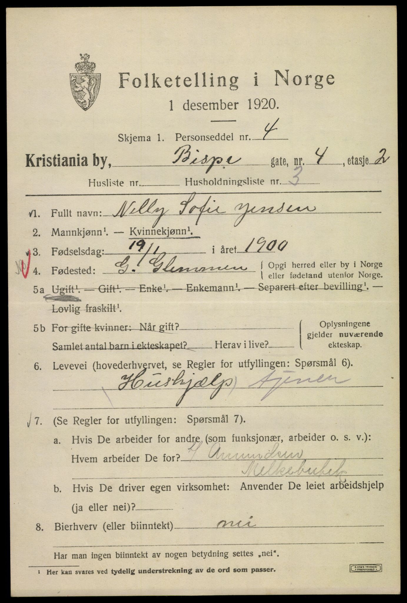 SAO, 1920 census for Kristiania, 1920, p. 157057