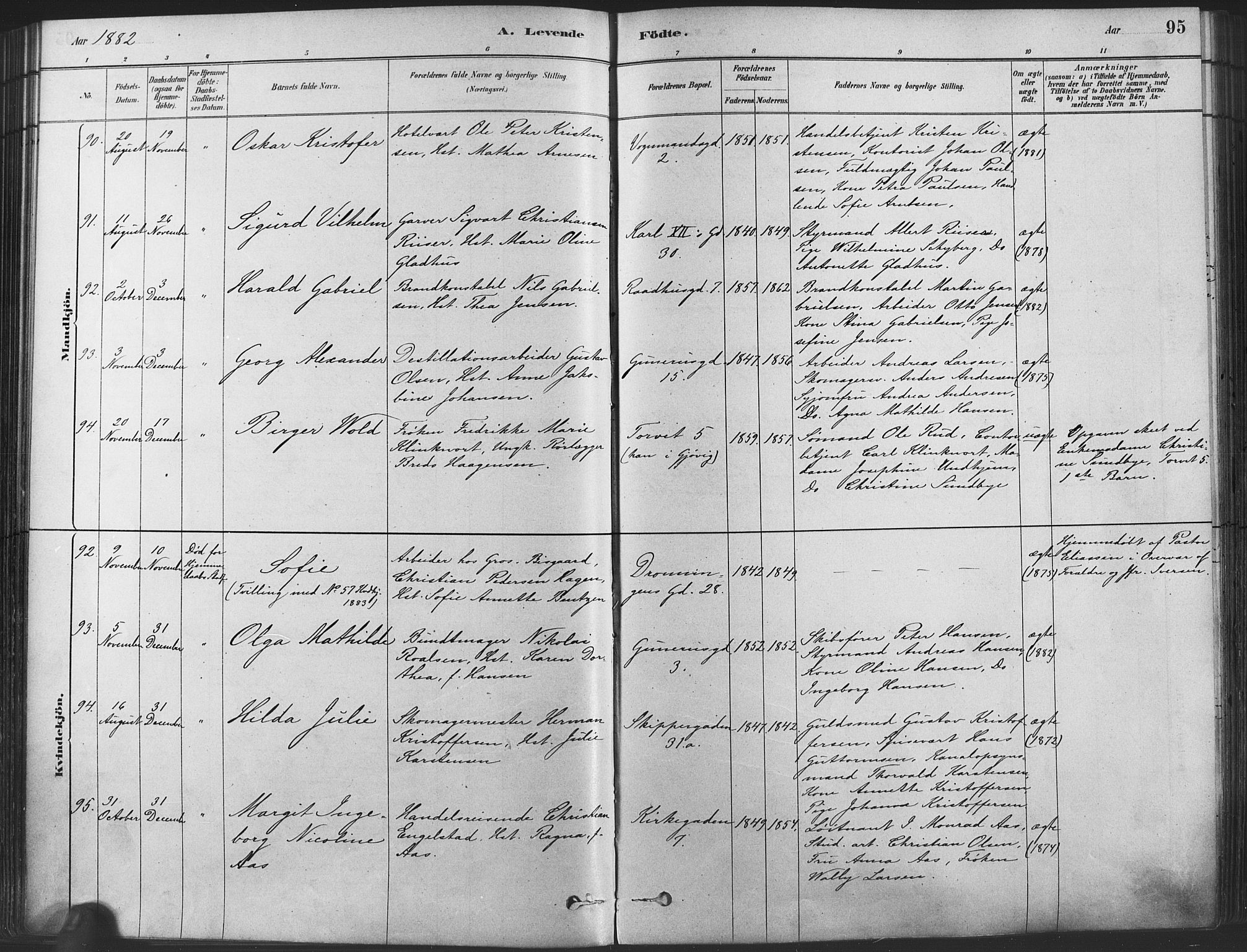 Oslo domkirke Kirkebøker, AV/SAO-A-10752/F/Fa/L0029: Parish register (official) no. 29, 1879-1892, p. 95