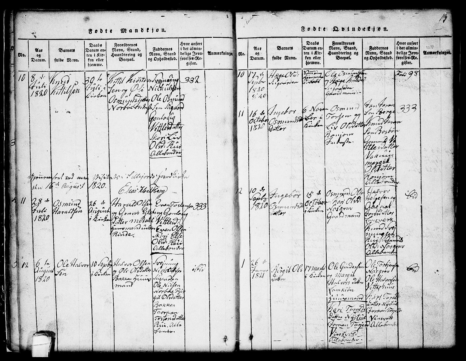 Seljord kirkebøker, SAKO/A-20/G/Gc/L0001: Parish register (copy) no. III 1, 1815-1849, p. 13