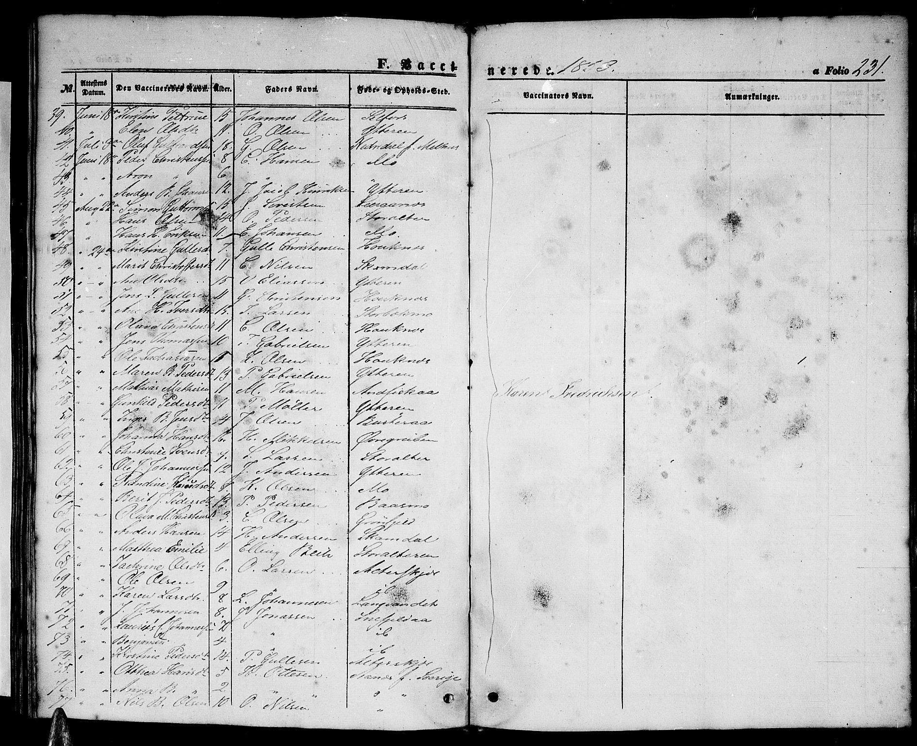 Ministerialprotokoller, klokkerbøker og fødselsregistre - Nordland, AV/SAT-A-1459/827/L0414: Parish register (copy) no. 827C03, 1853-1865, p. 231