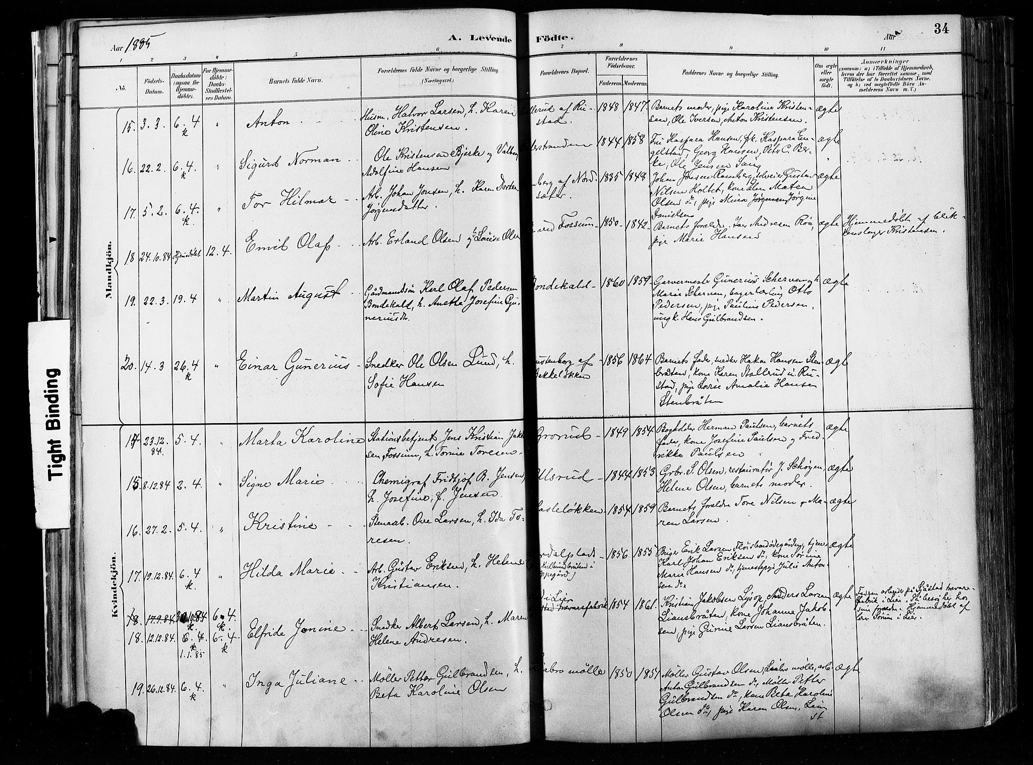 Østre Aker prestekontor Kirkebøker, AV/SAO-A-10840/F/Fa/L0008: Parish register (official) no. I 8, 1883-1894, p. 34