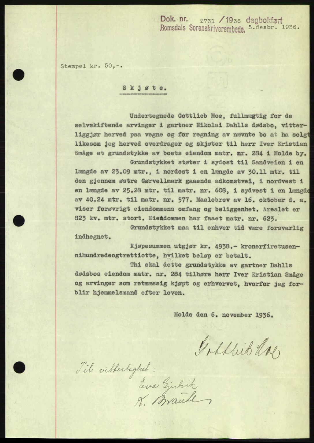 Romsdal sorenskriveri, SAT/A-4149/1/2/2C: Mortgage book no. A2, 1936-1937, Diary no: : 2731/1936