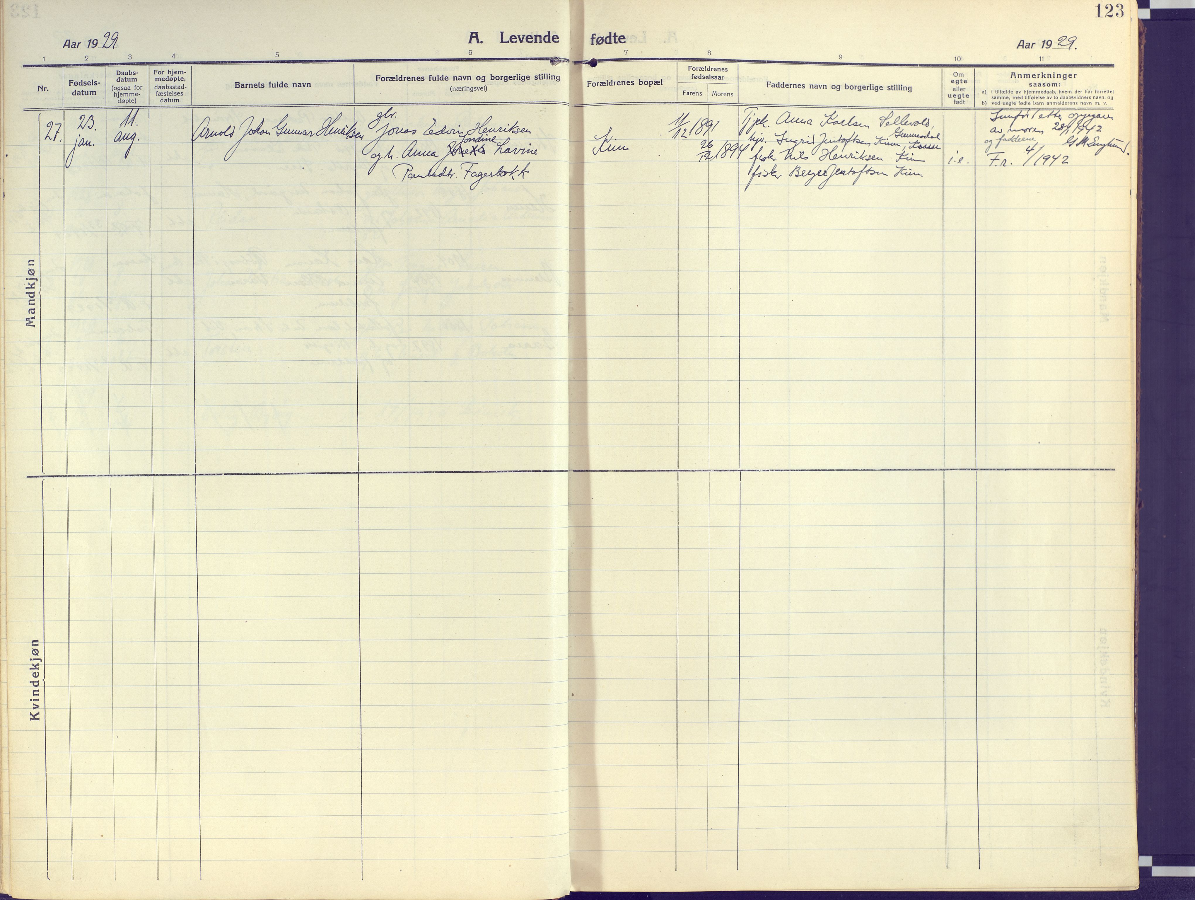 Kvæfjord sokneprestkontor, SATØ/S-1323/G/Ga/Gaa/L0007kirke: Parish register (official) no. 7, 1915-1931, p. 123