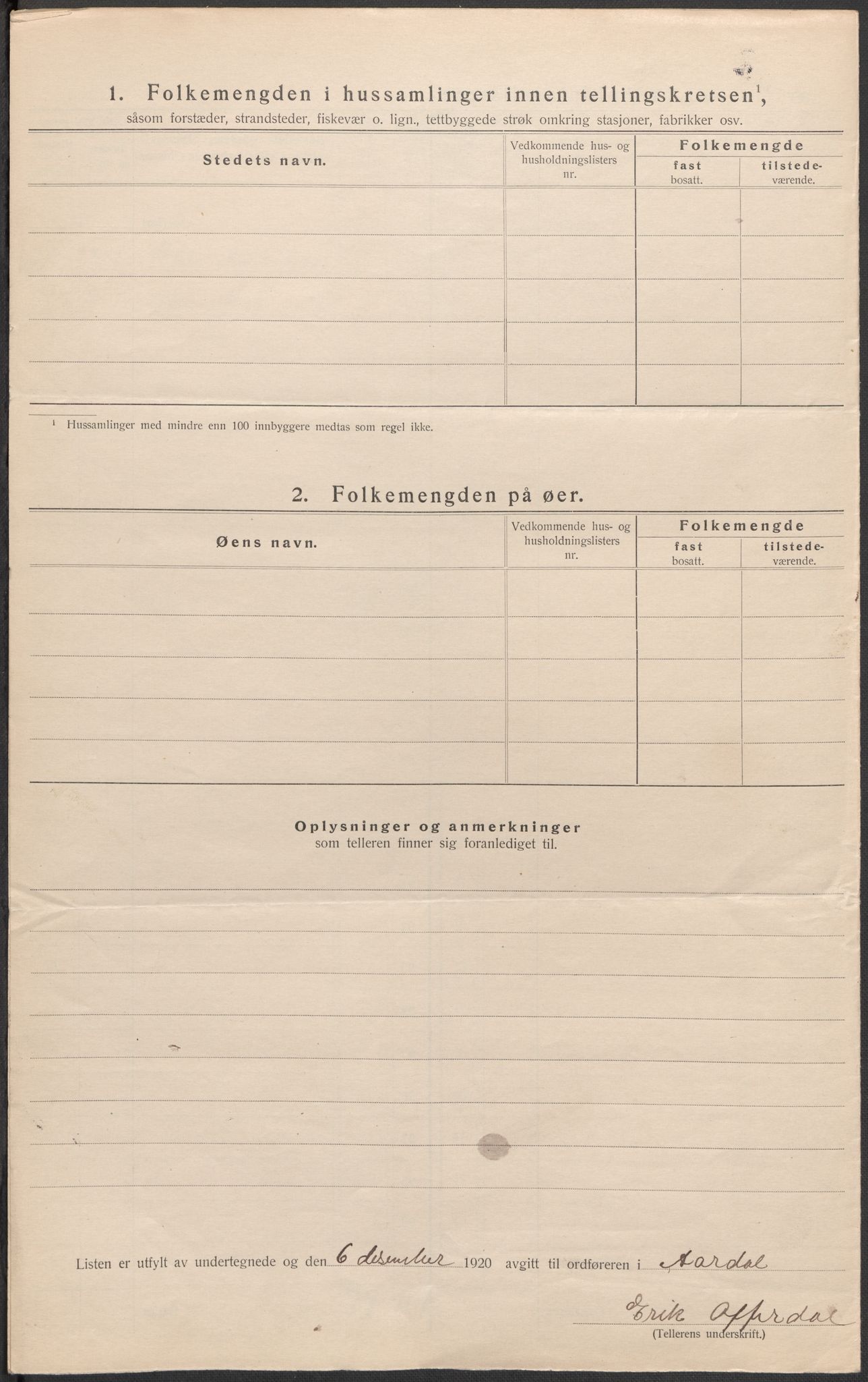 SAB, 1920 census for Årdal, 1920, p. 26