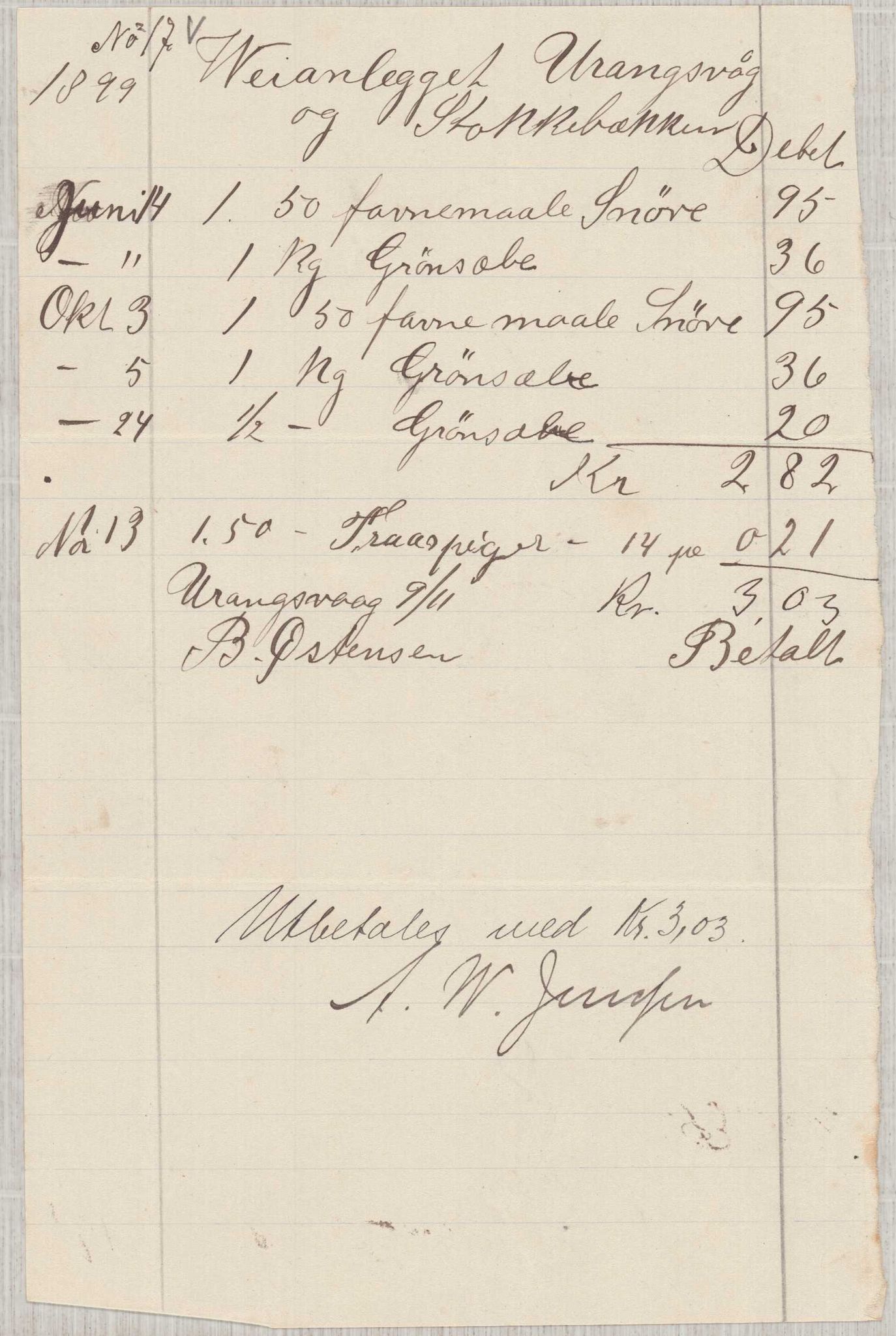 Finnaas kommune. Formannskapet, IKAH/1218a-021/E/Ea/L0002/0001: Rekneskap for veganlegg / Rekneskap for veganlegget Urangsvåg - Mælandsvåg, 1898-1900, p. 76