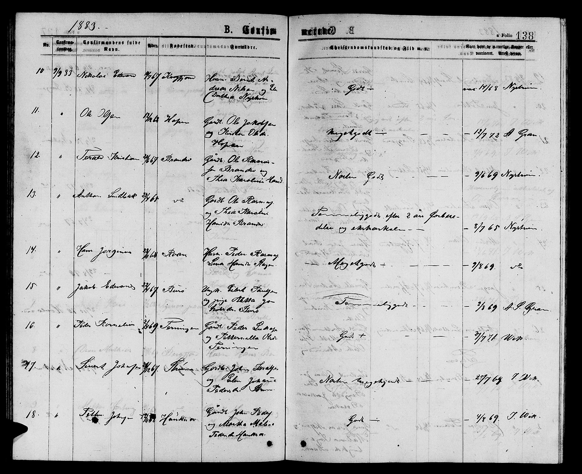 Ministerialprotokoller, klokkerbøker og fødselsregistre - Sør-Trøndelag, SAT/A-1456/657/L0715: Parish register (copy) no. 657C02, 1873-1888, p. 138