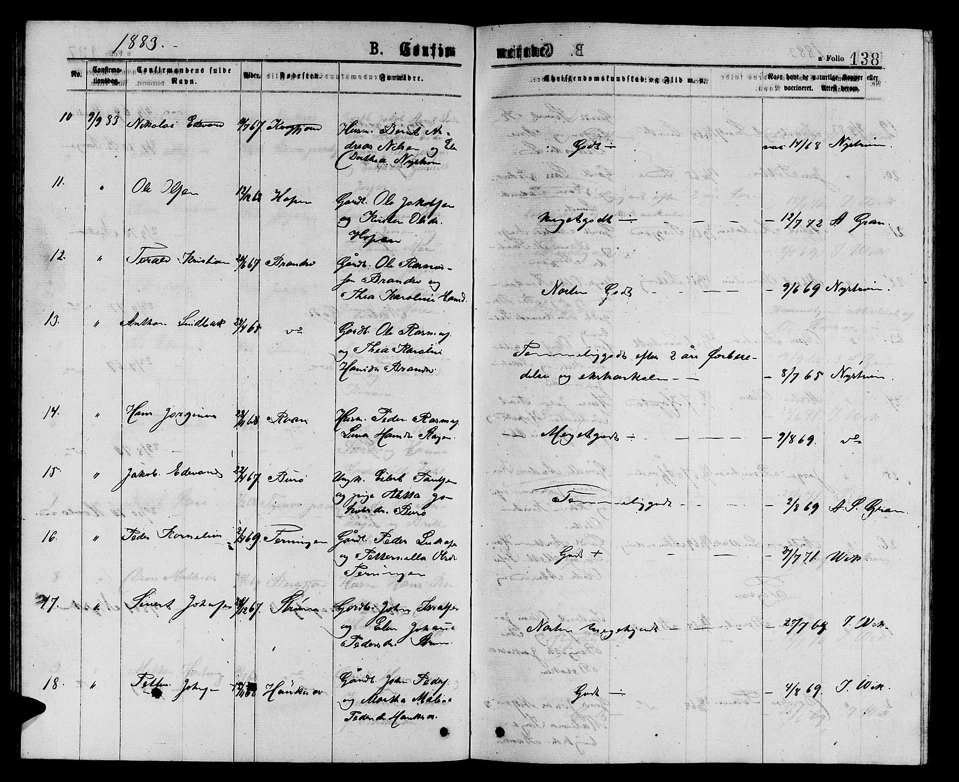 Ministerialprotokoller, klokkerbøker og fødselsregistre - Sør-Trøndelag, AV/SAT-A-1456/657/L0715: Parish register (copy) no. 657C02, 1873-1888, p. 138