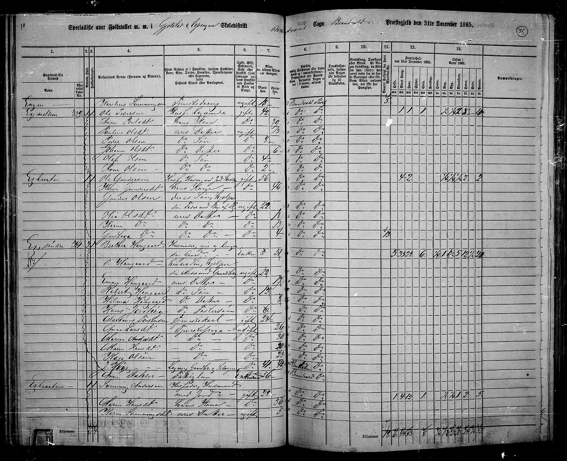 RA, 1865 census for Brandval, 1865, p. 66