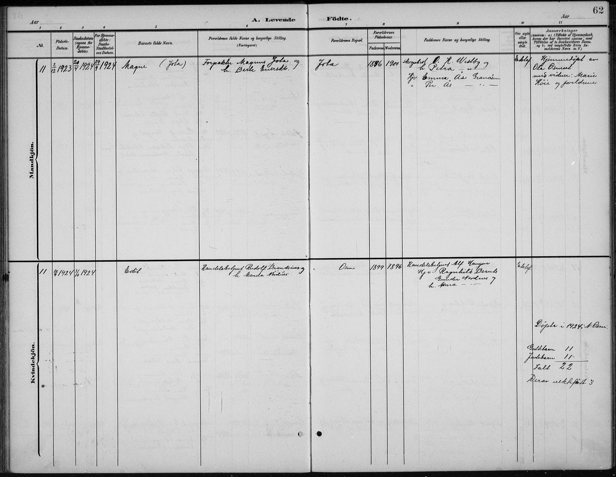 Åmot prestekontor, Hedmark, AV/SAH-PREST-056/H/Ha/Hab/L0003: Parish register (copy) no. 3, 1902-1938, p. 62