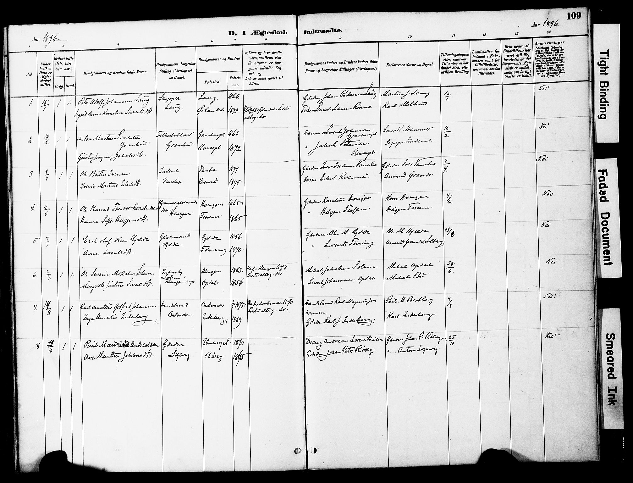 Ministerialprotokoller, klokkerbøker og fødselsregistre - Nord-Trøndelag, AV/SAT-A-1458/741/L0396: Parish register (official) no. 741A10, 1889-1901, p. 109
