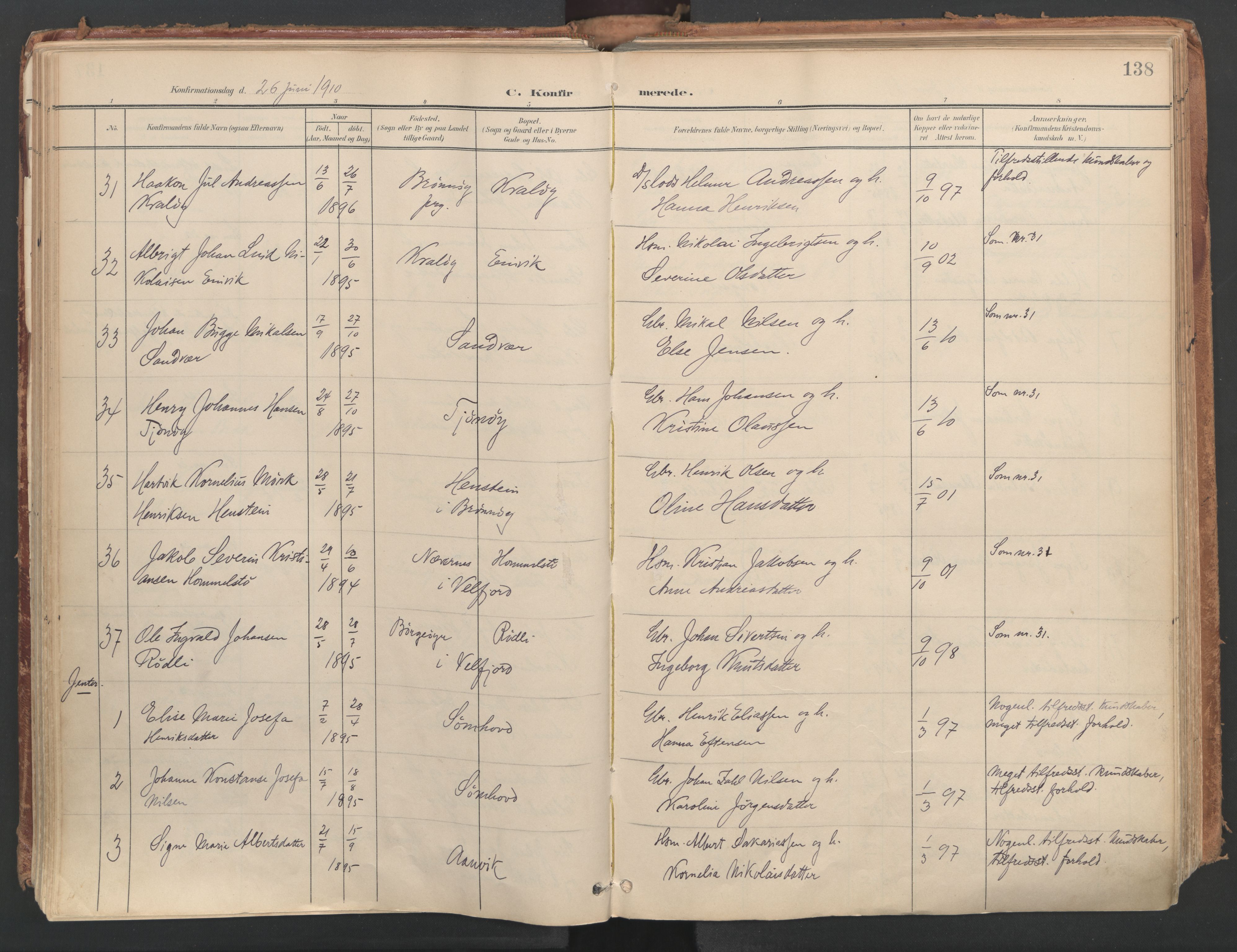 Ministerialprotokoller, klokkerbøker og fødselsregistre - Nordland, AV/SAT-A-1459/812/L0180: Parish register (official) no. 812A09, 1901-1915, p. 138