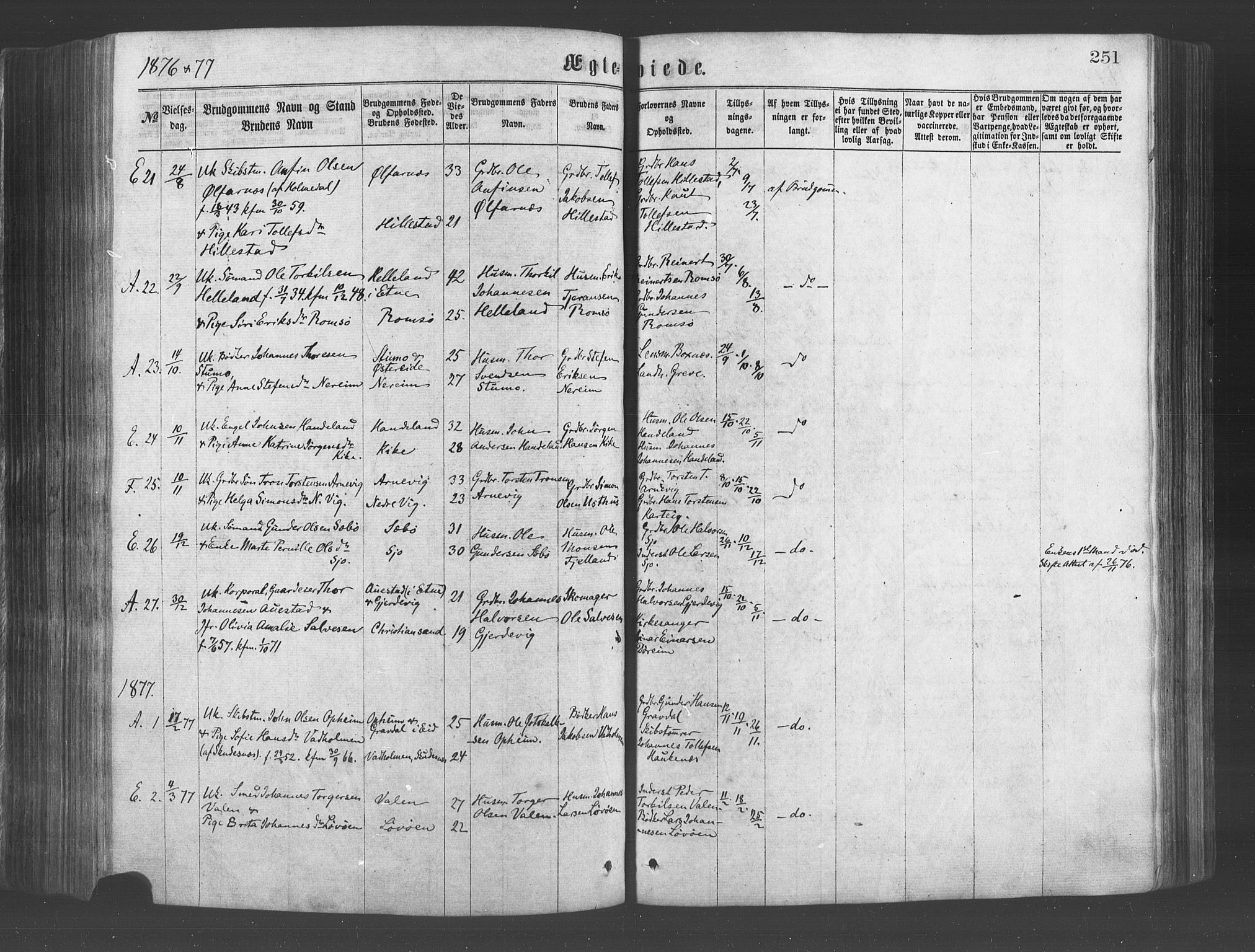 Fjelberg sokneprestembete, AV/SAB-A-75201/H/Haa: Parish register (official) no. A 8, 1866-1879, p. 251