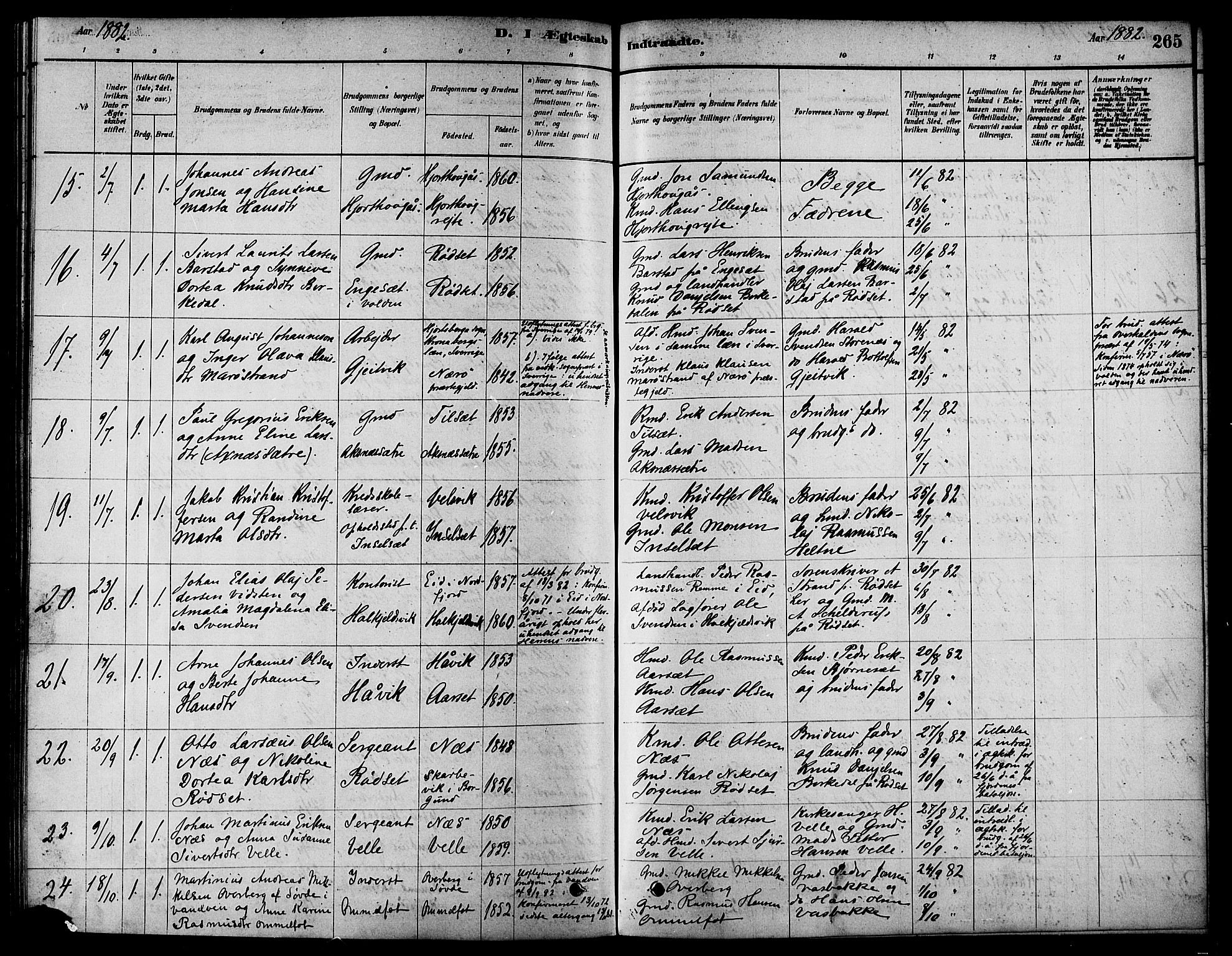 Ministerialprotokoller, klokkerbøker og fødselsregistre - Møre og Romsdal, AV/SAT-A-1454/511/L0141: Parish register (official) no. 511A08, 1878-1890, p. 265