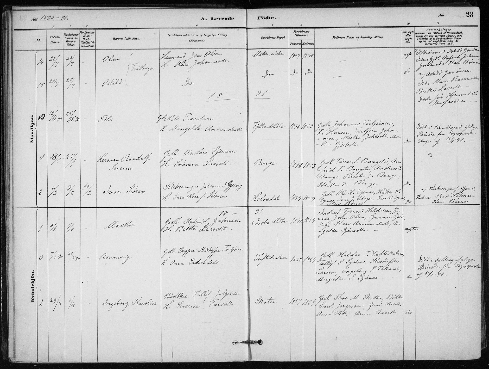 Skånevik sokneprestembete, SAB/A-77801/H/Haa: Parish register (official) no. C  1, 1879-1917, p. 23